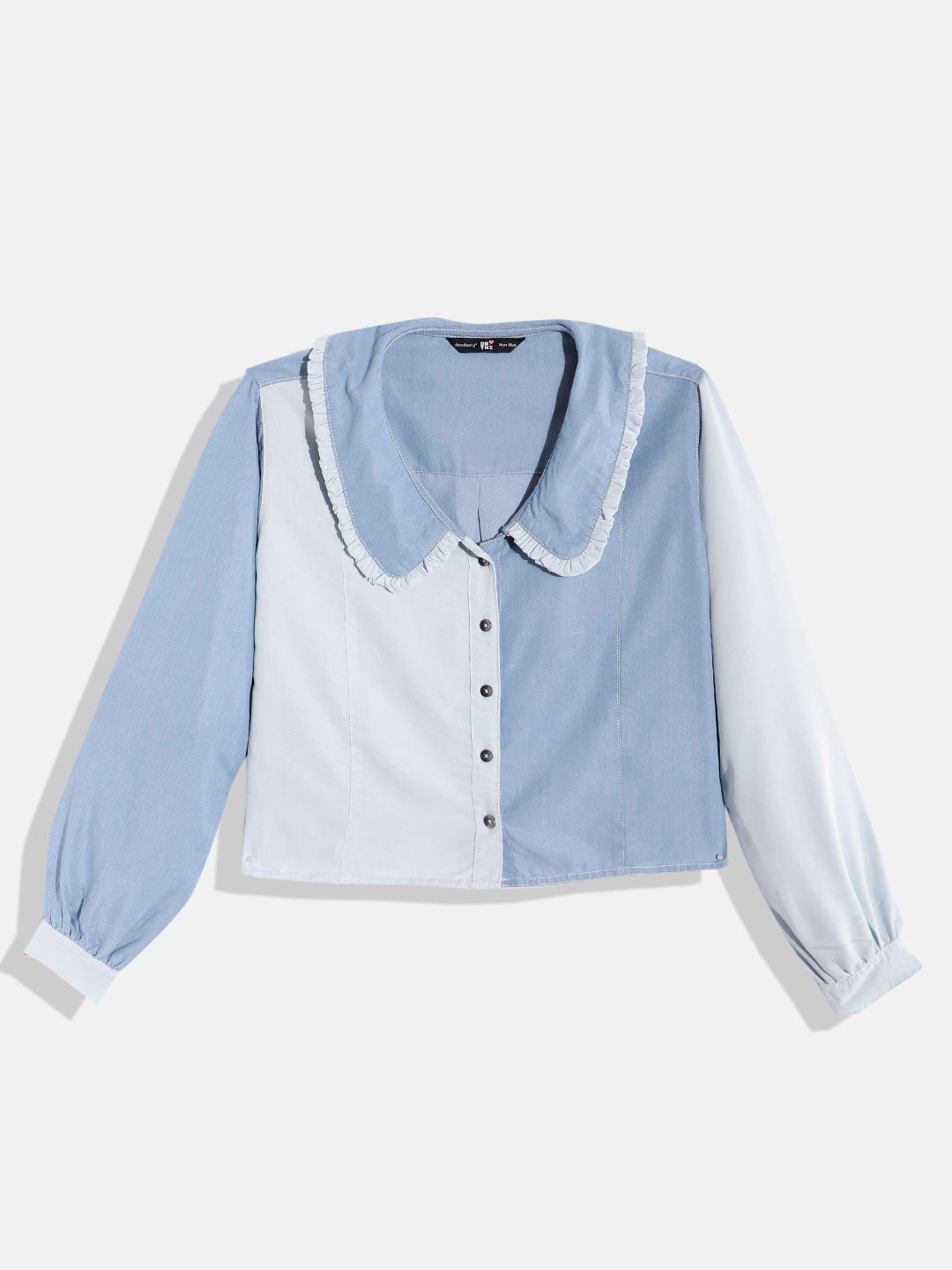 

DressBerry Teen Girls Colourblocked Shirt Style Top, Blue