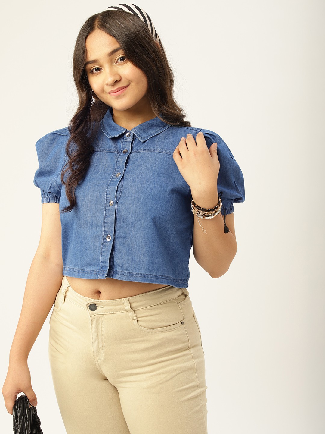 

DressBerry Girls Puff Sleeves Shirt Style Top, Blue