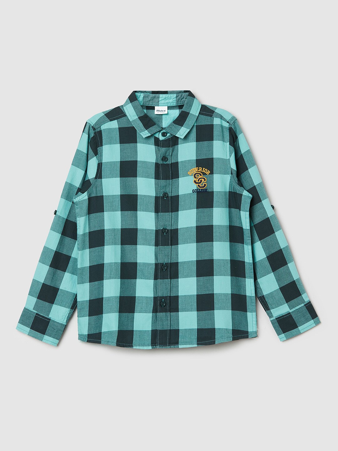 

max Boys Green Buffalo Checks Checked Casual Shirt