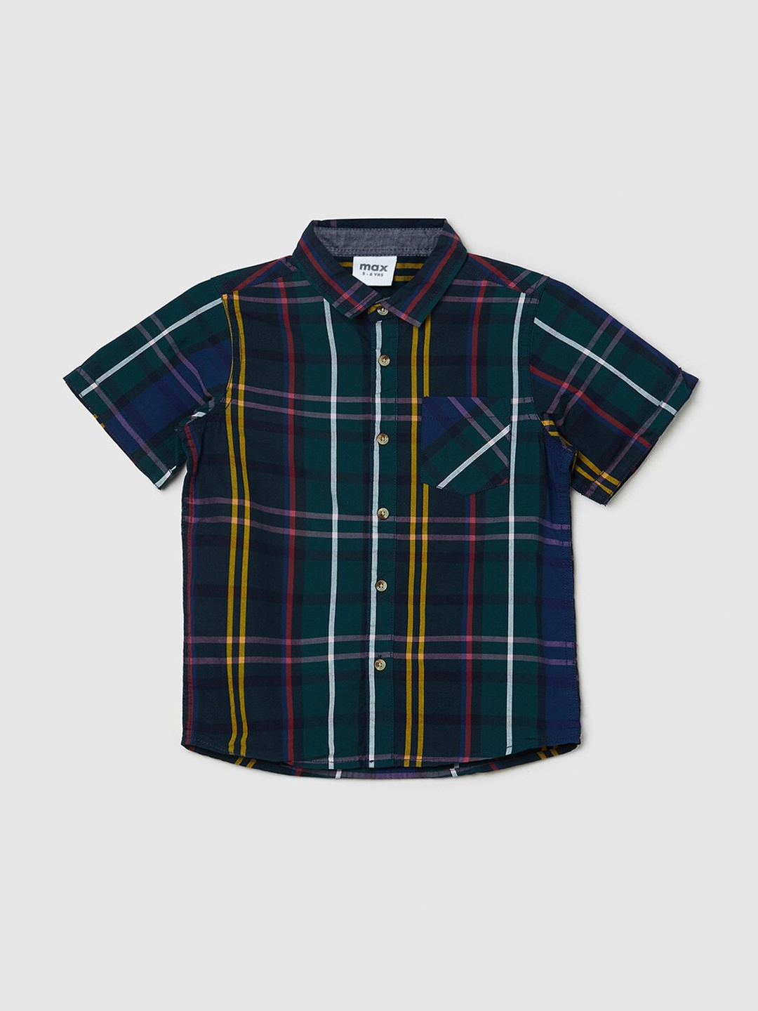 

max Boys Green Checked Cotton Casual Shirt