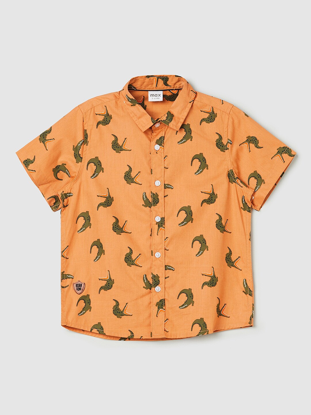 

max Boys Orange Printed Casual Shirt