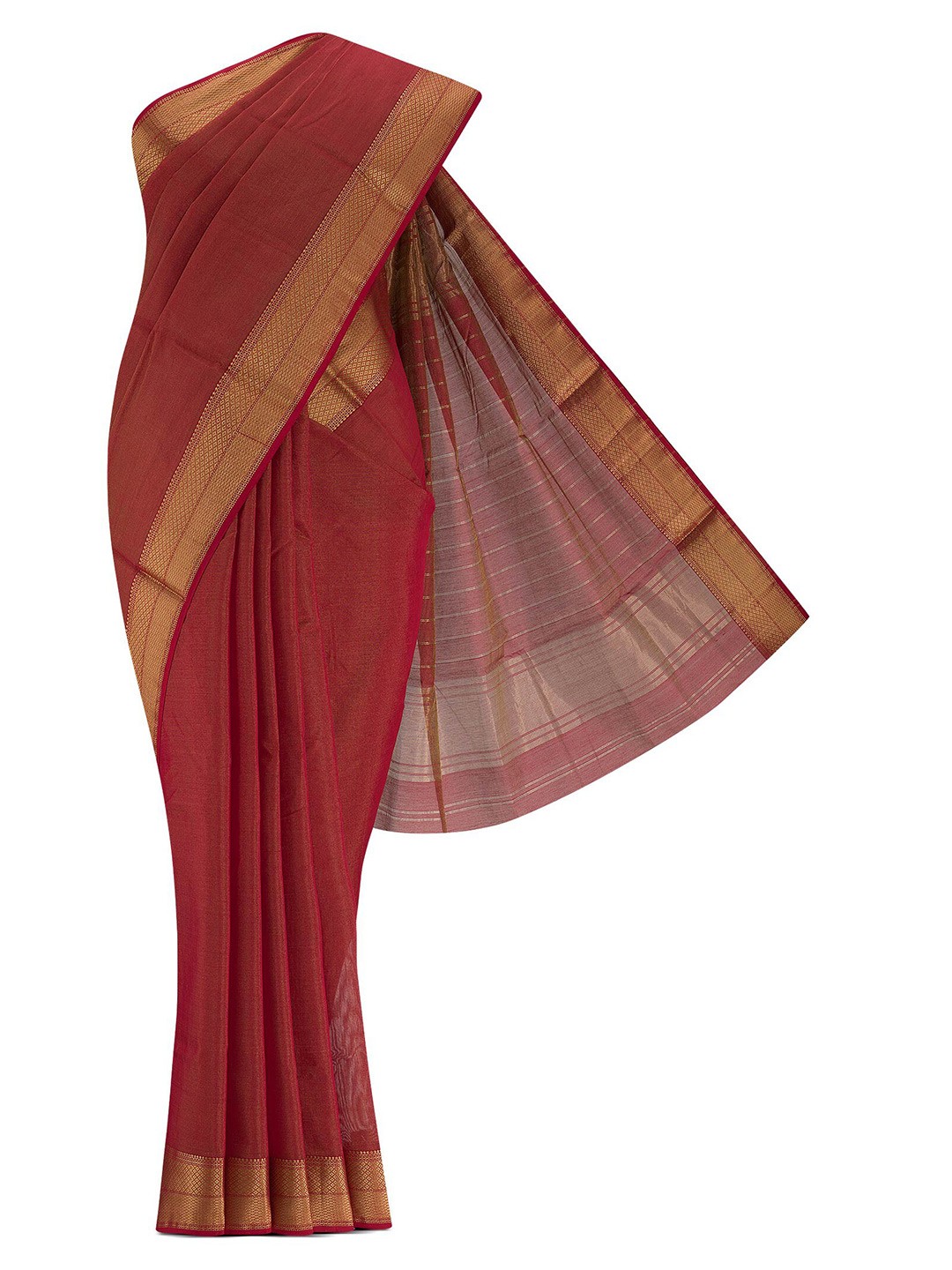 

Nalli Next Red & Gold-Toned Striped Zari Silk Cotton Saree