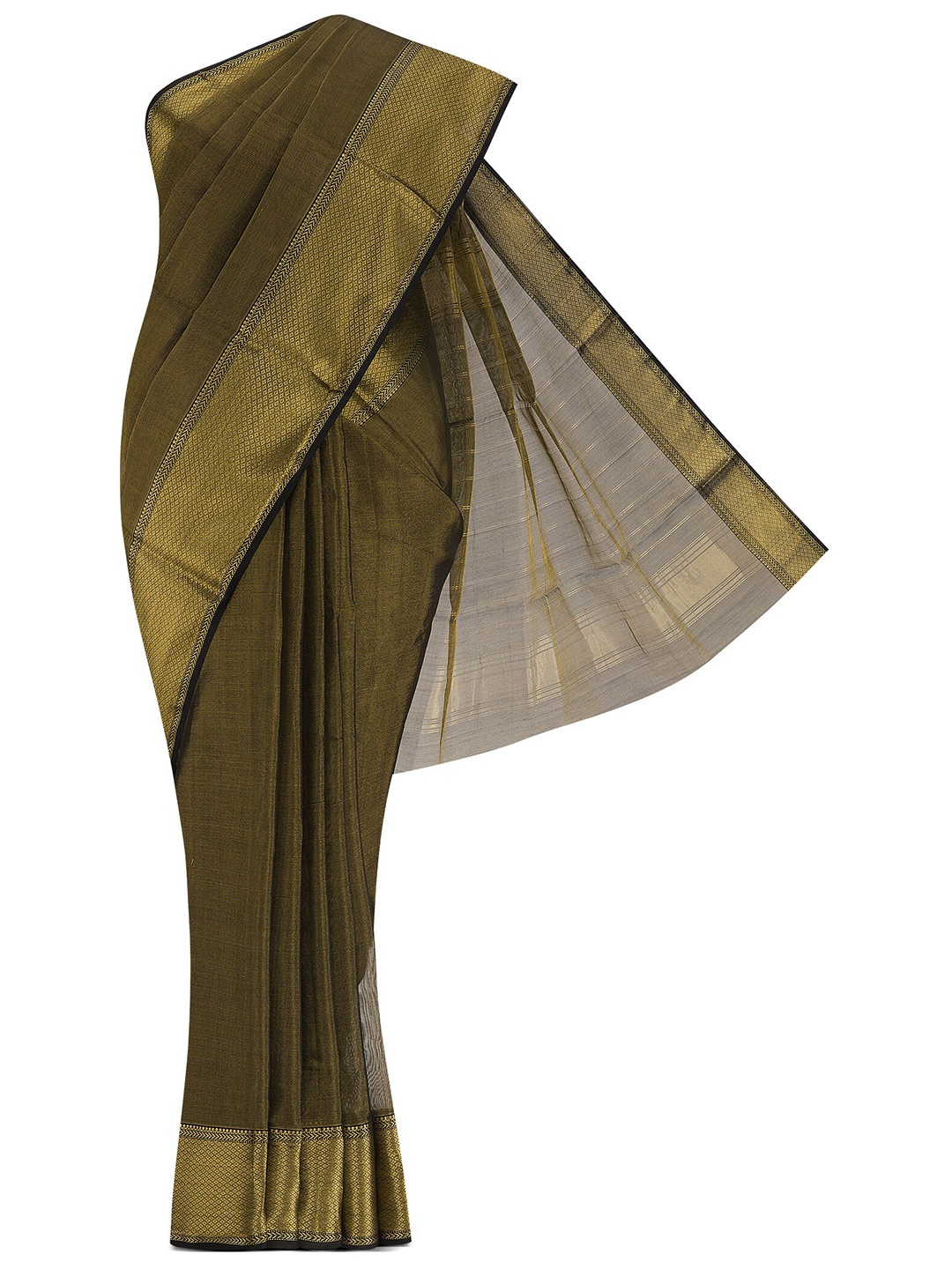 

Nalli Next Brown & Gold-Toned Striped Zari Silk Cotton Saree