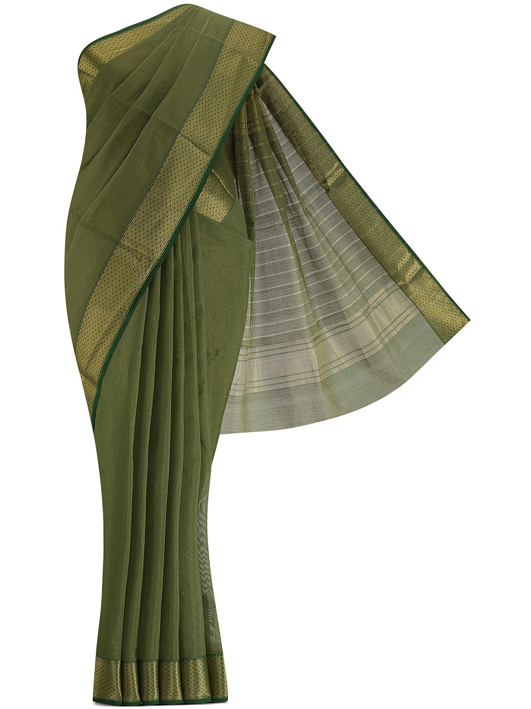 

Nalli Next Green & Gold-Toned Zari Maheshwari Silk Cotton Saree