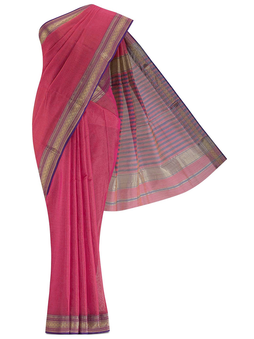 

Nalli Next Red & Blue Striped Zari Silk Cotton Saree