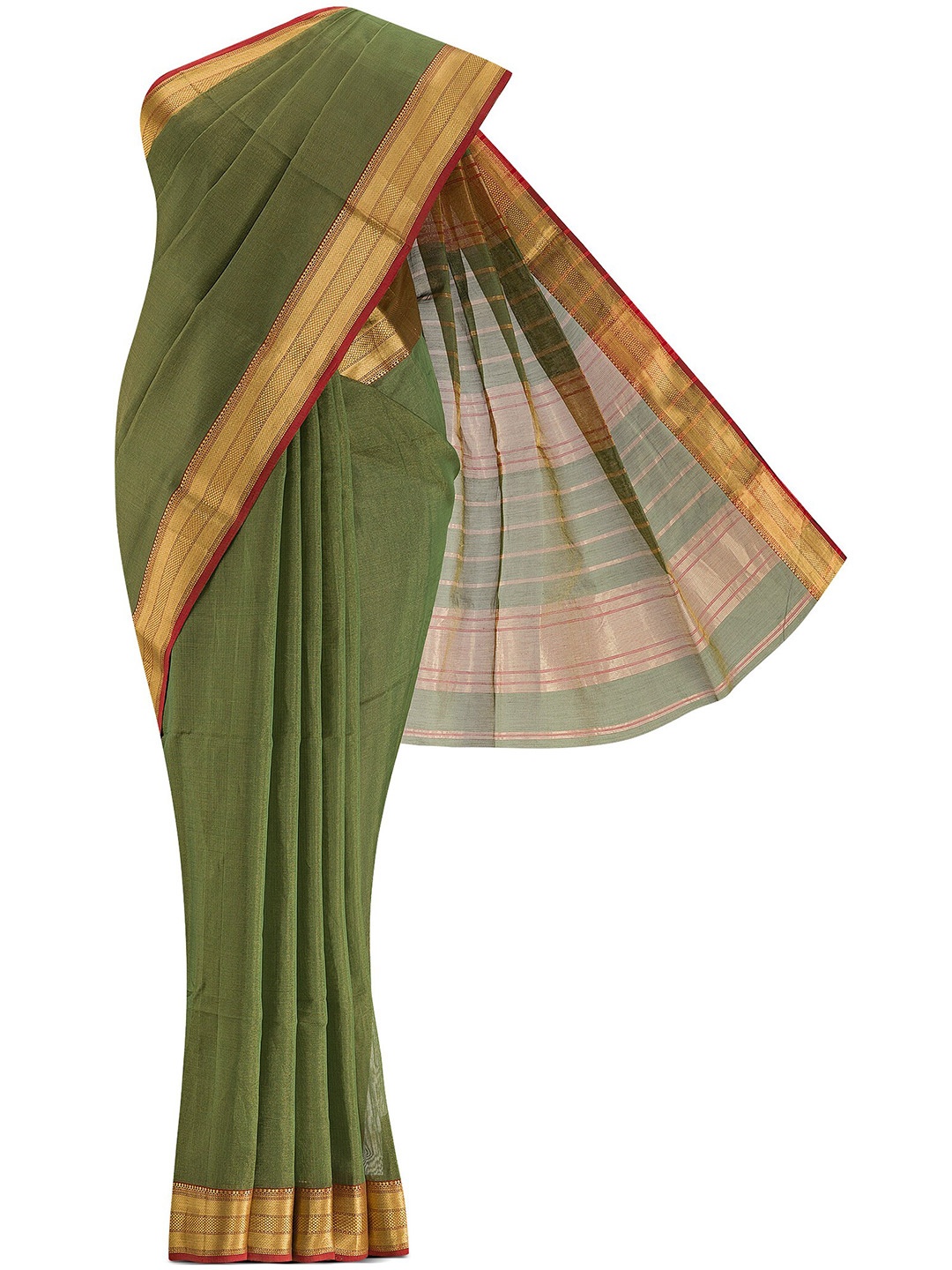 

Nalli Next Green & Gold-Toned Zari Silk Cotton Maheshwari Saree