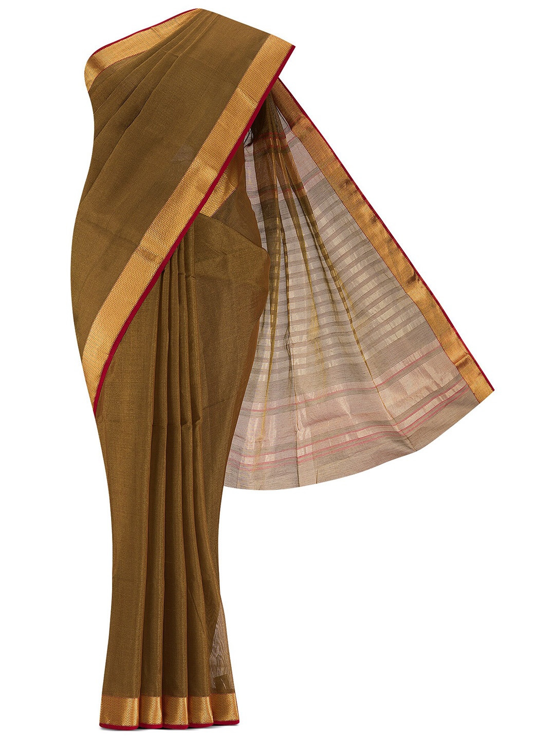 

Nalli Next Brown & Red Striped Zari Silk Cotton Saree