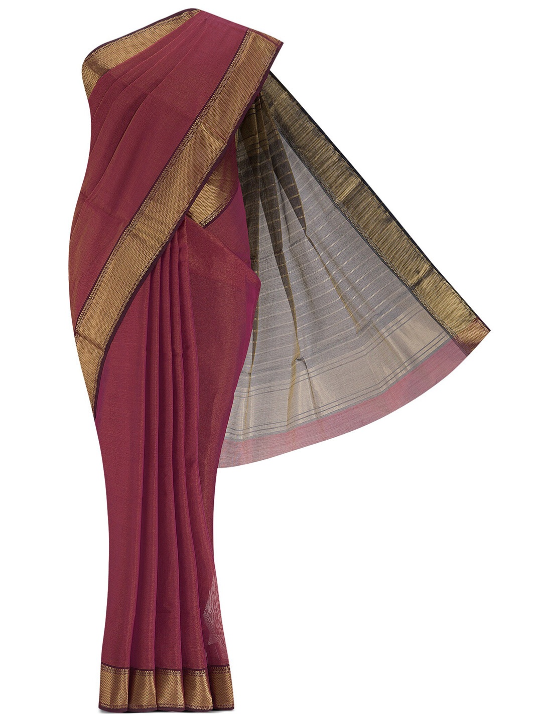 

Nalli Next Women Pink & Gold-Toned Striped Zari Silk Cotton Saree
