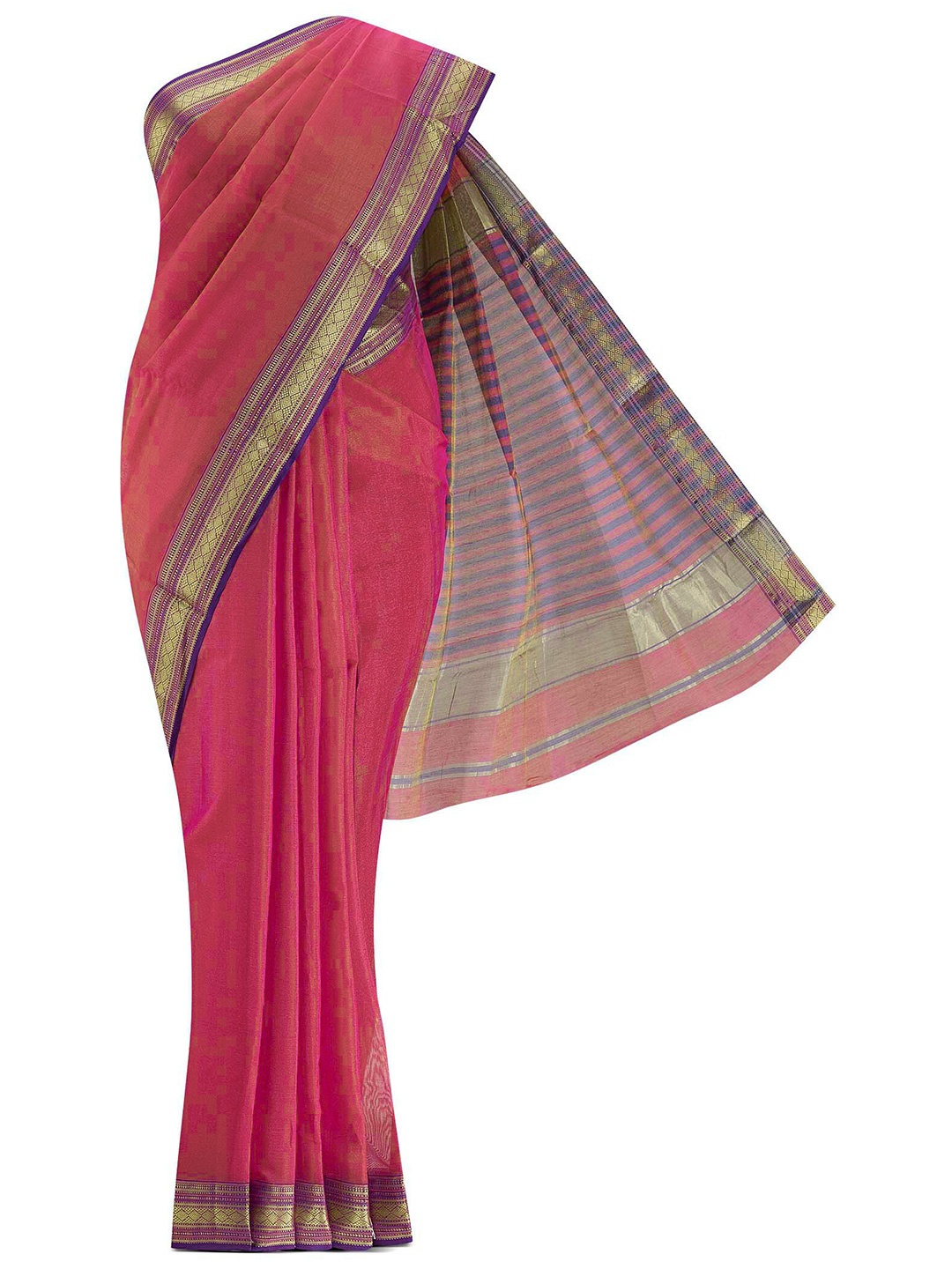 

Nalli Next Pink & Blue Zari Silk Cotton Maheshwari Saree