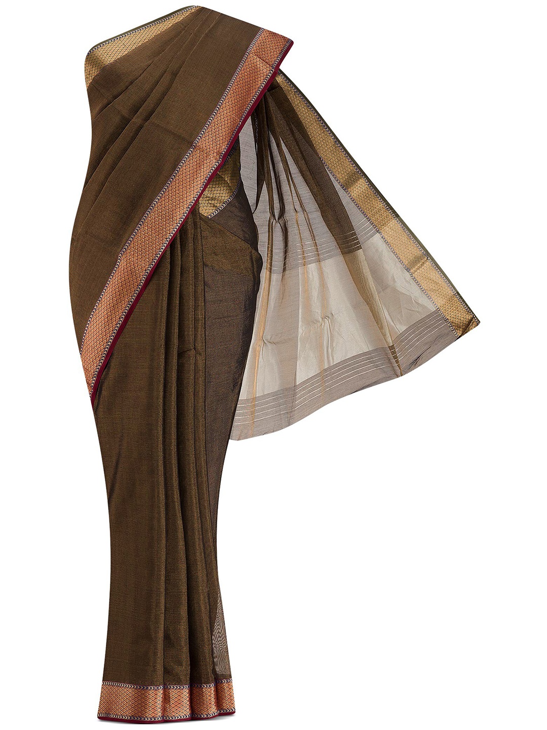 

Nalli Next Brown & Red Striped Zari Silk Cotton Saree