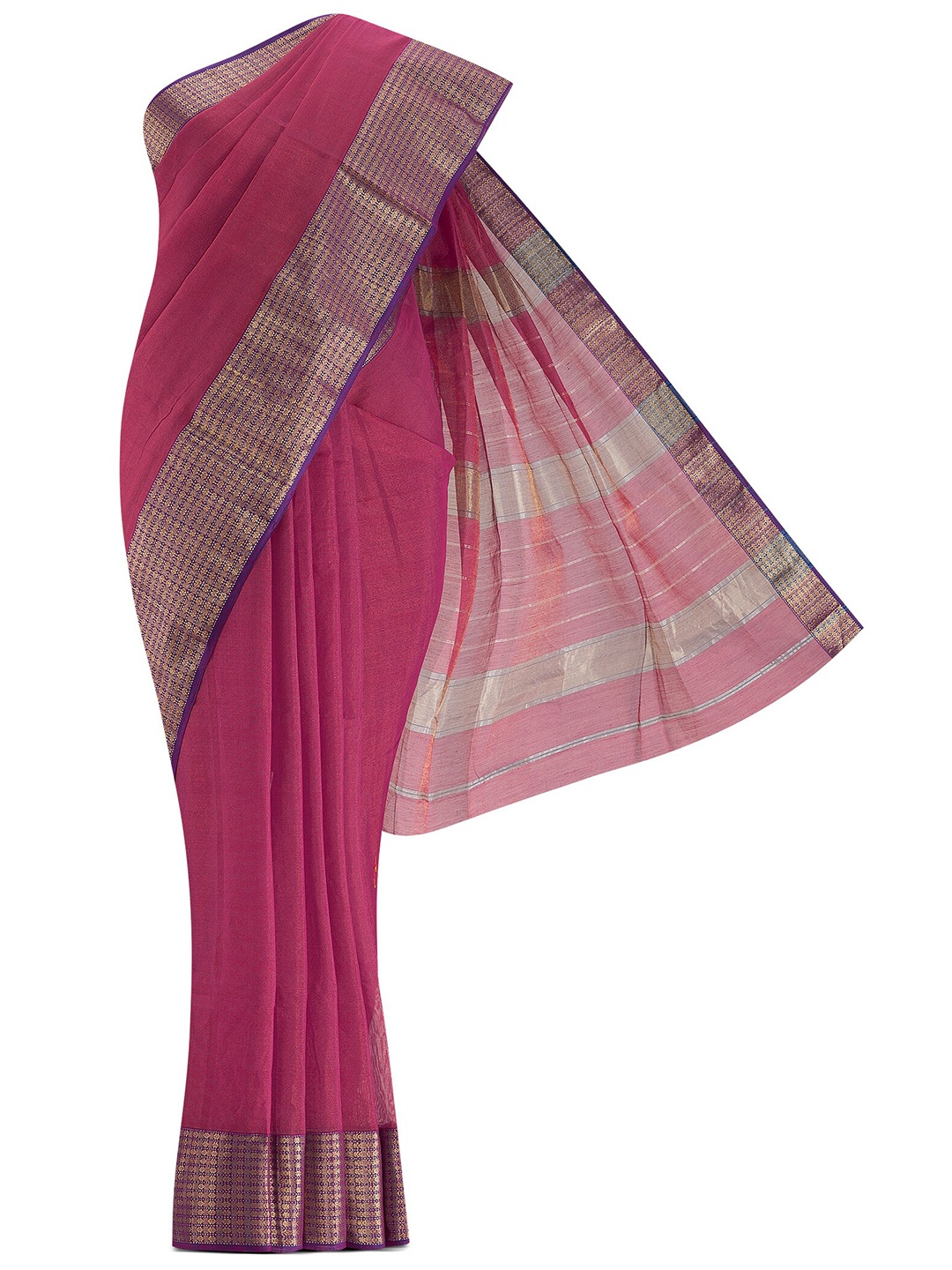 

Nalli Next Red & Gold-Toned Zari Silk Cotton Maheshwari Saree