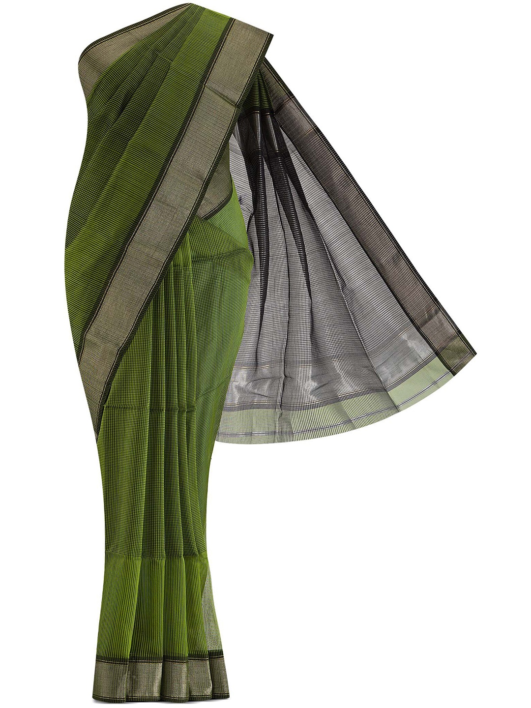 

Nalli Next Green & Gold-Toned Woven Design Zari Silk Cotton Saree