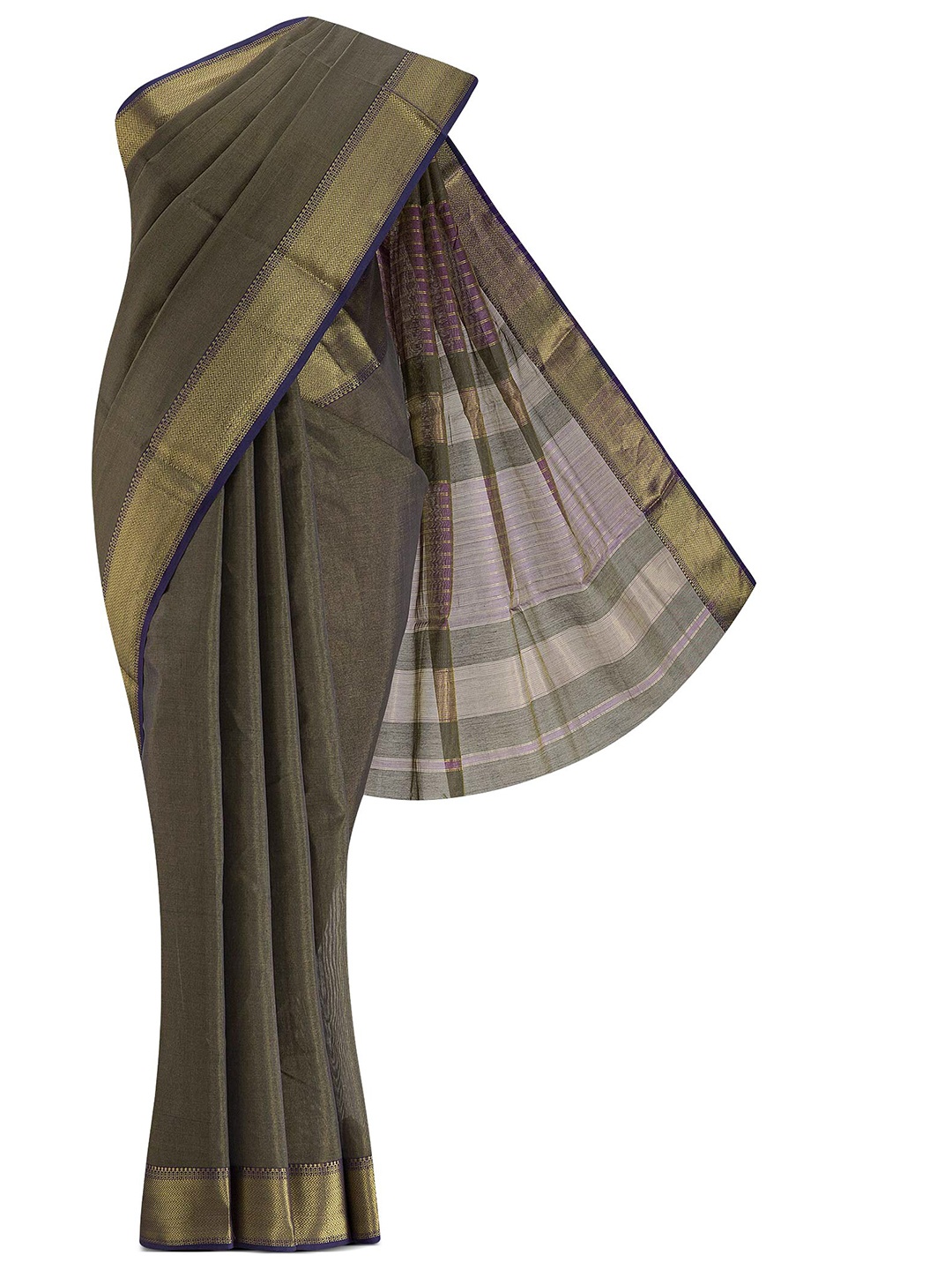 

Nalli Next Grey & Gold-Toned Zari Silk Cotton Saree