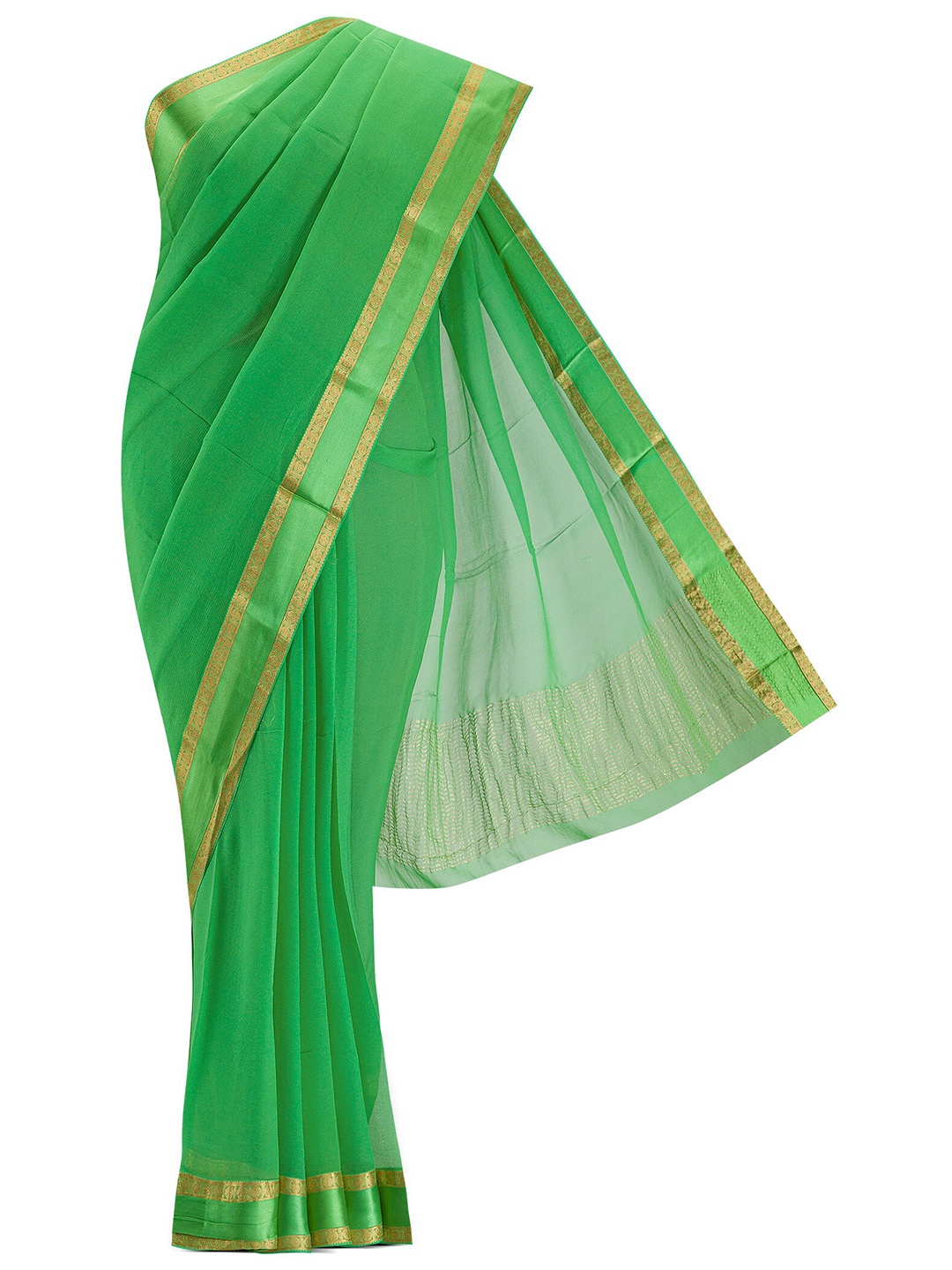 

Nalli Next Green Zari Border Mysore Chiffon Saree