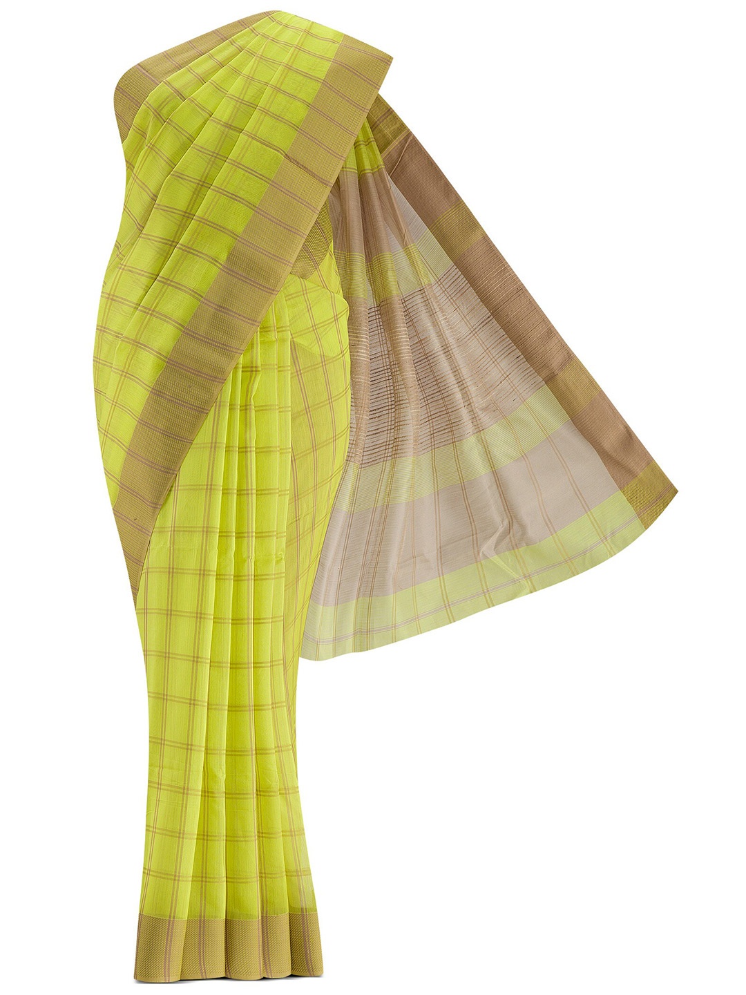 

Nalli Next Green & Gold-Toned Checked Zari Silk Cotton Saree