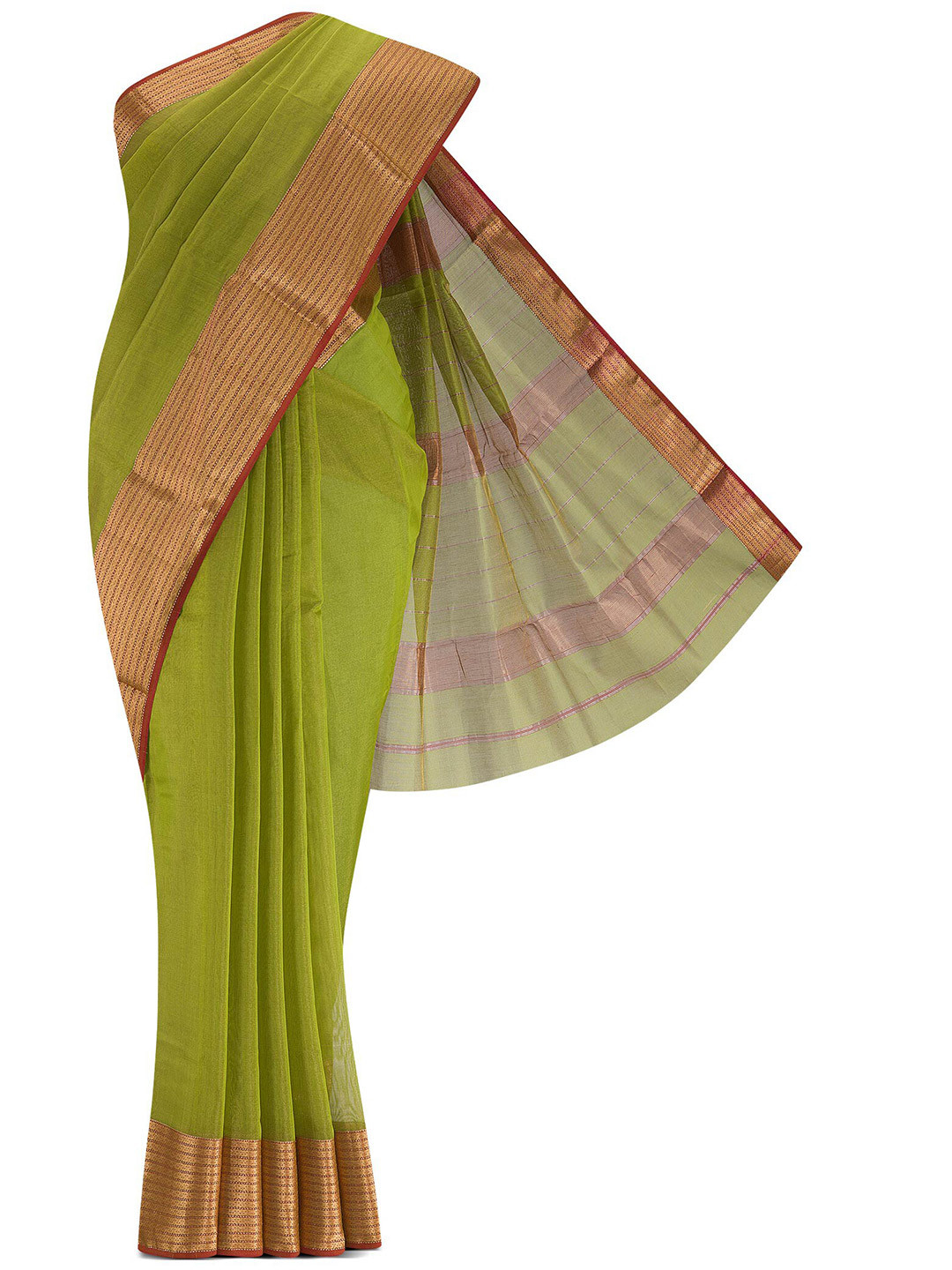

Nalli Next Green & Gold-Toned Woven Design Zari Silk Cotton Saree