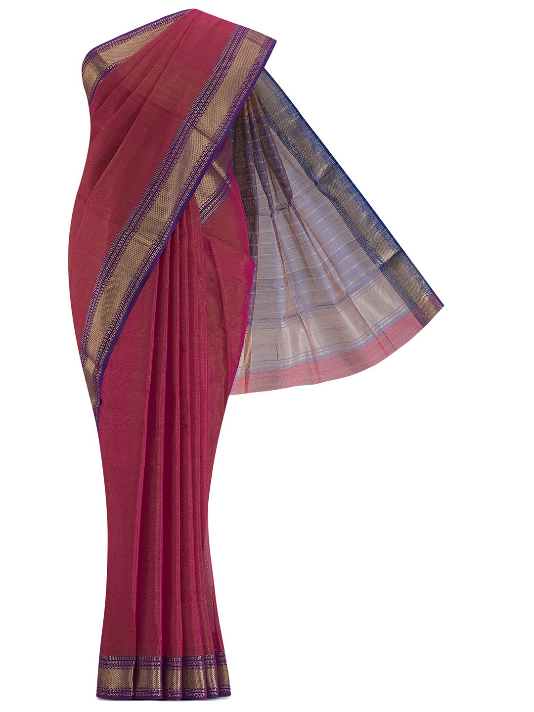 

Nalli Next Pink & Blue Soild Zari Silk Cotton Saree