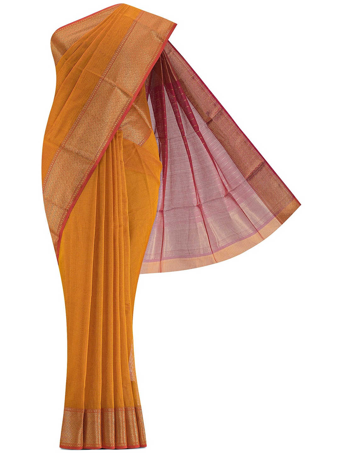 

Nalli Next Yellow & Gold-Toned Women Striped Zari Silk Cotton Saree