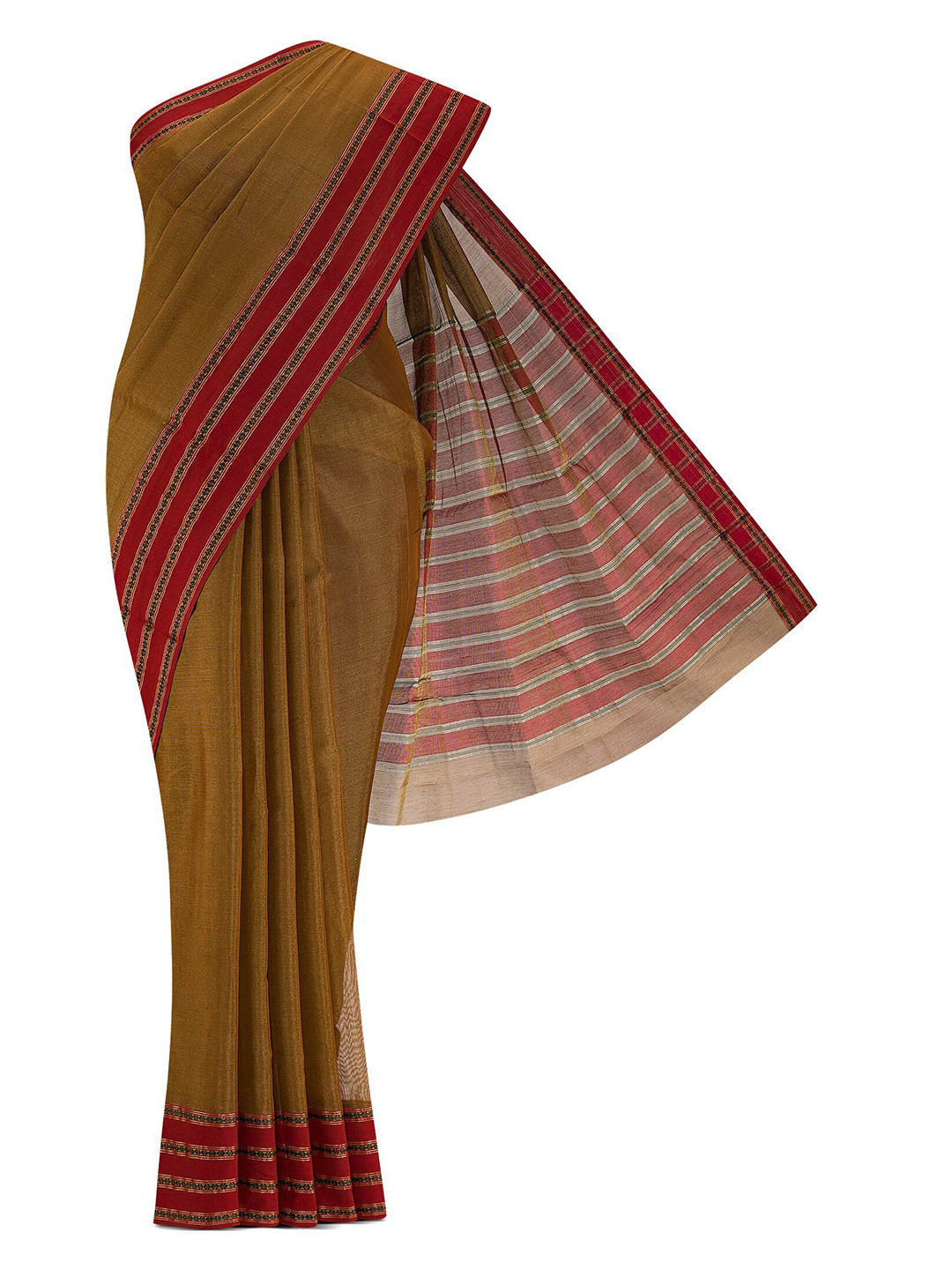 

Nalli Next Brown & Red Striped Zari Silk Cotton Saree
