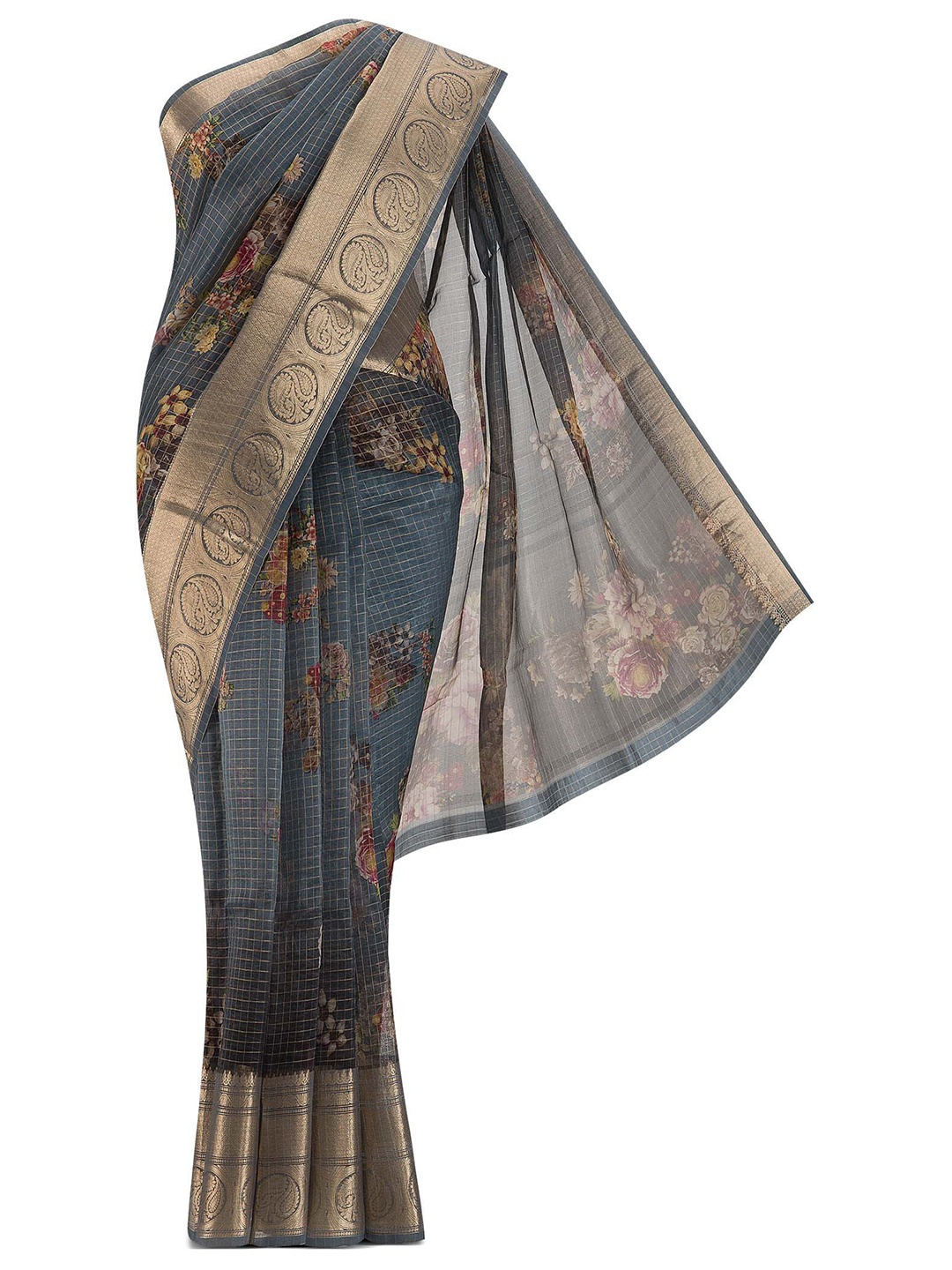 

Nalli Next Women Blue & Gold-Toned Paisley Zari Organza Saree