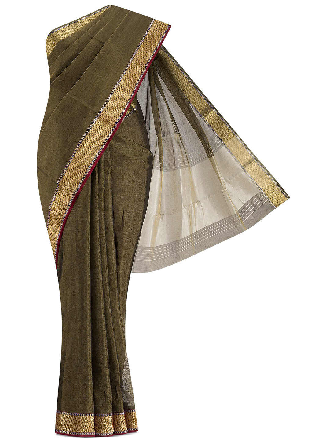 

Nalli Next Black & Gold-Toned Striped Zari Silk Cotton Saree