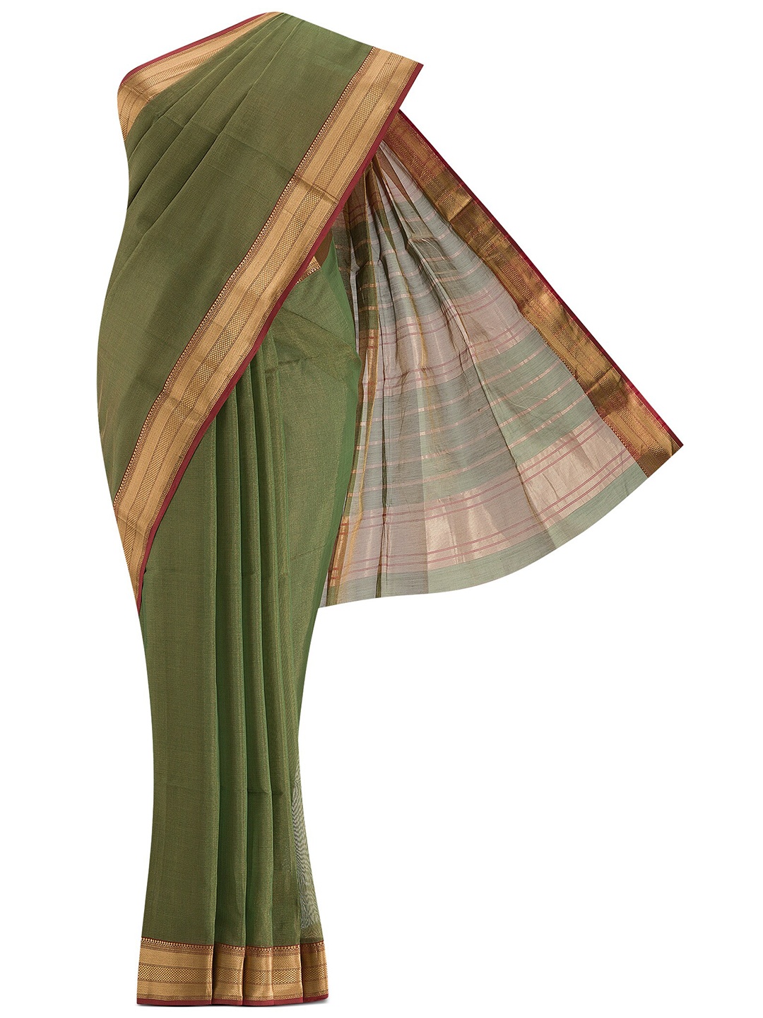 

Nalli Next Green & Gold-Toned Zari Maheshwari Silk Cotton Saree