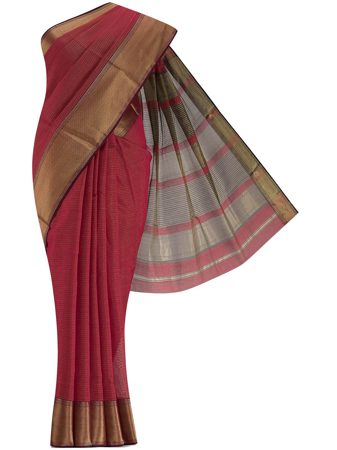 

Nalli Next Red & Black Striped Zari Silk Cotton Saree