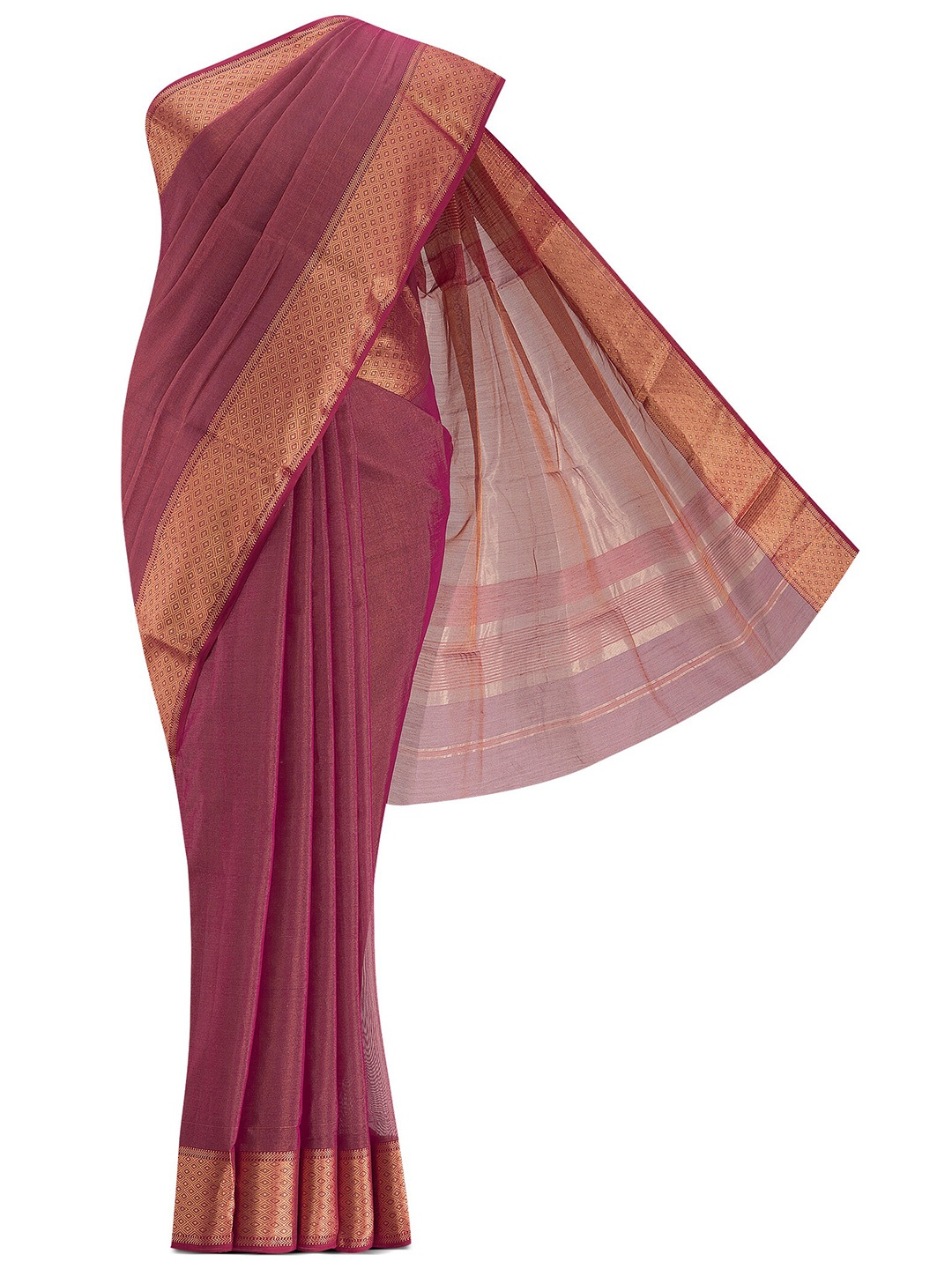

Nalli Next Women Magenta & Gold Toned Striped Pallu Zari Silk Cotton Saree