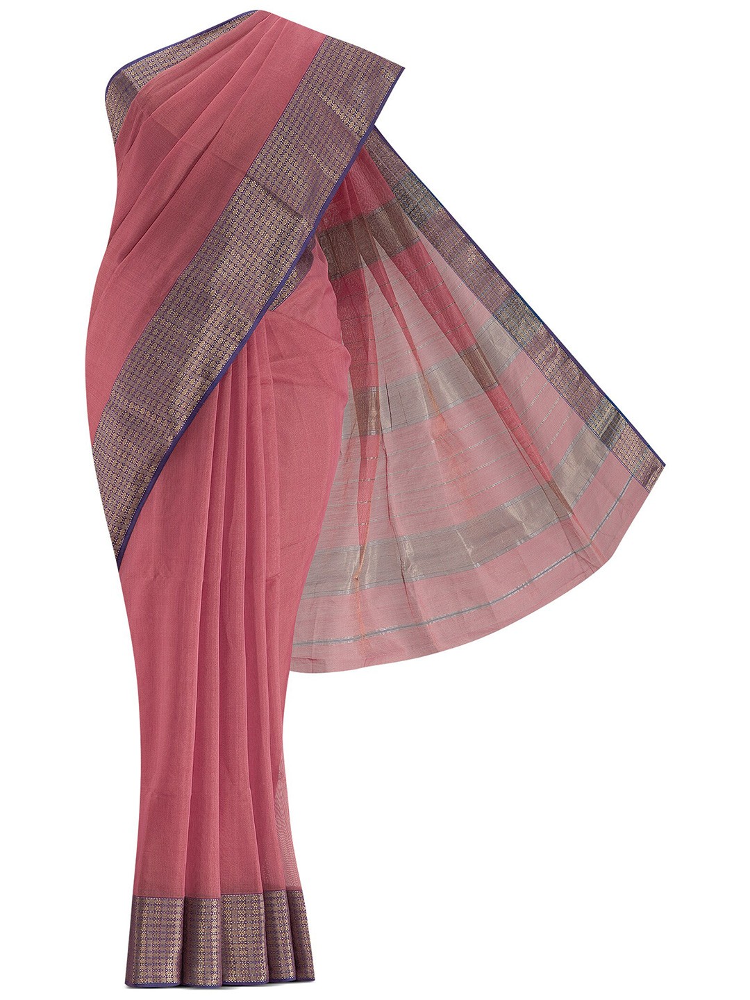

Nalli Next Coral & Gold-Toned Zari Silk Cotton Saree