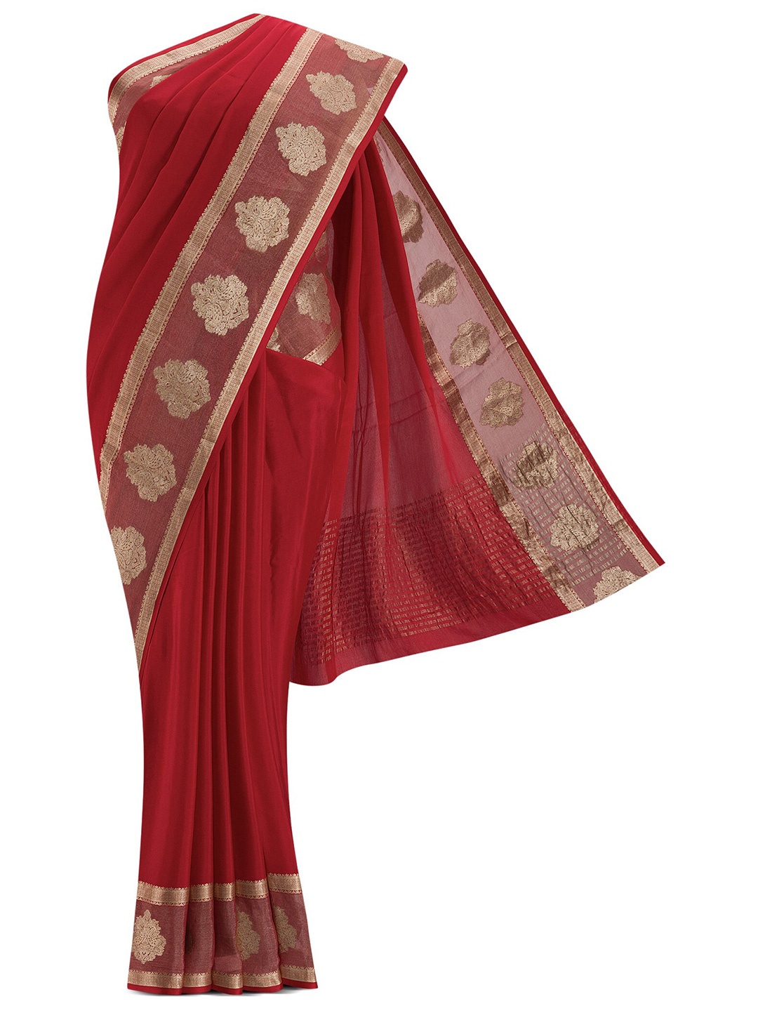

Nalli Silk Sarees Red & Gold-Toned Zari Pure Cotton Saree