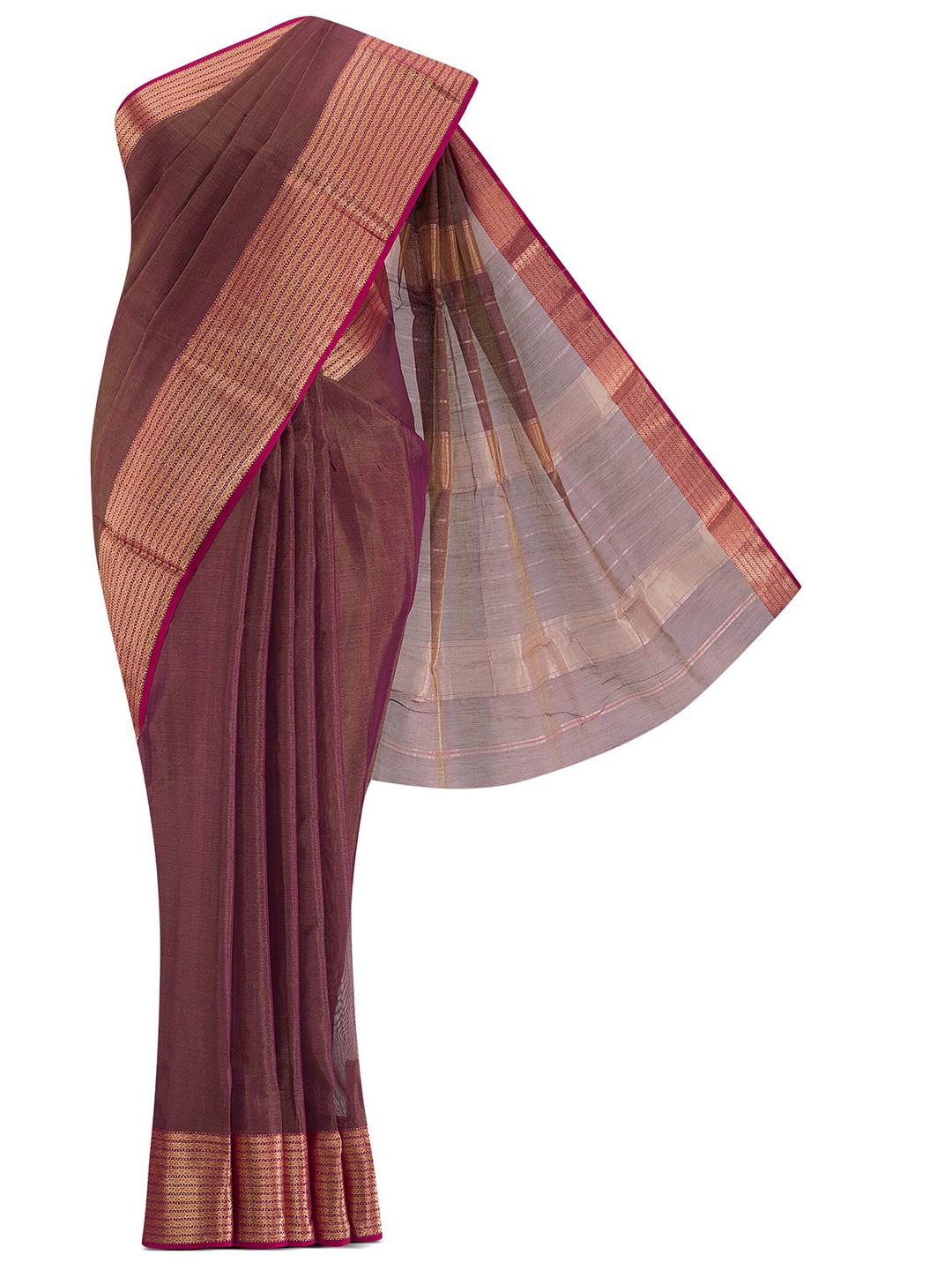 

Nalli Next Purple & Gold-Toned Striped Zari Silk Cotton Saree