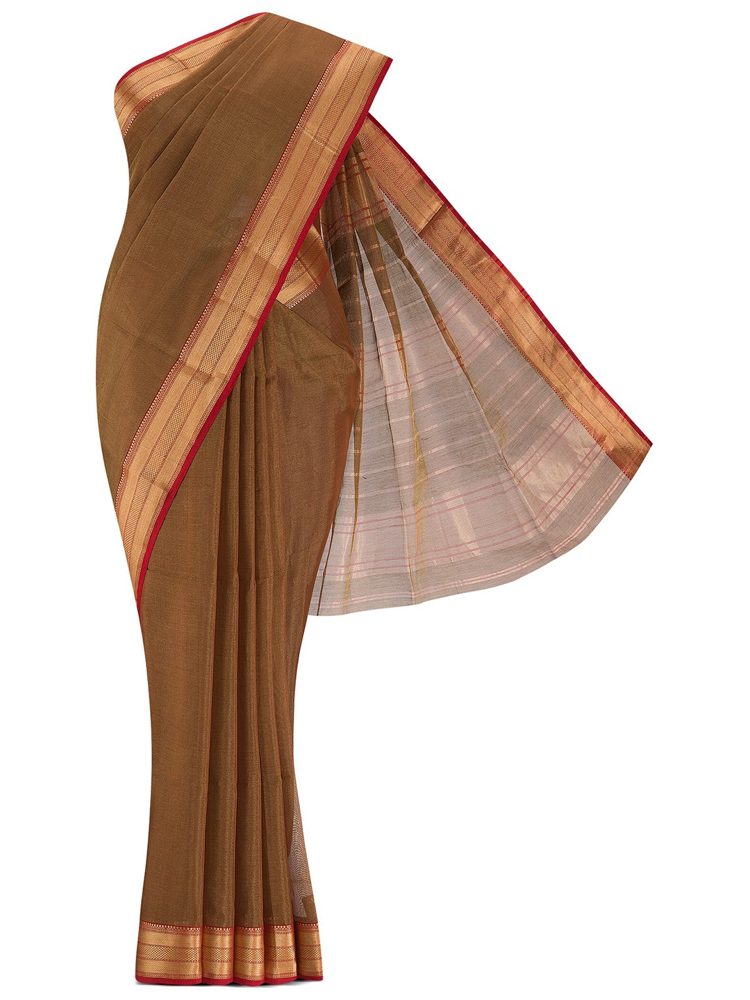 

Nalli Next Brown & Gold-Toned Zari Border Maheshwari Silk Cotton Saree