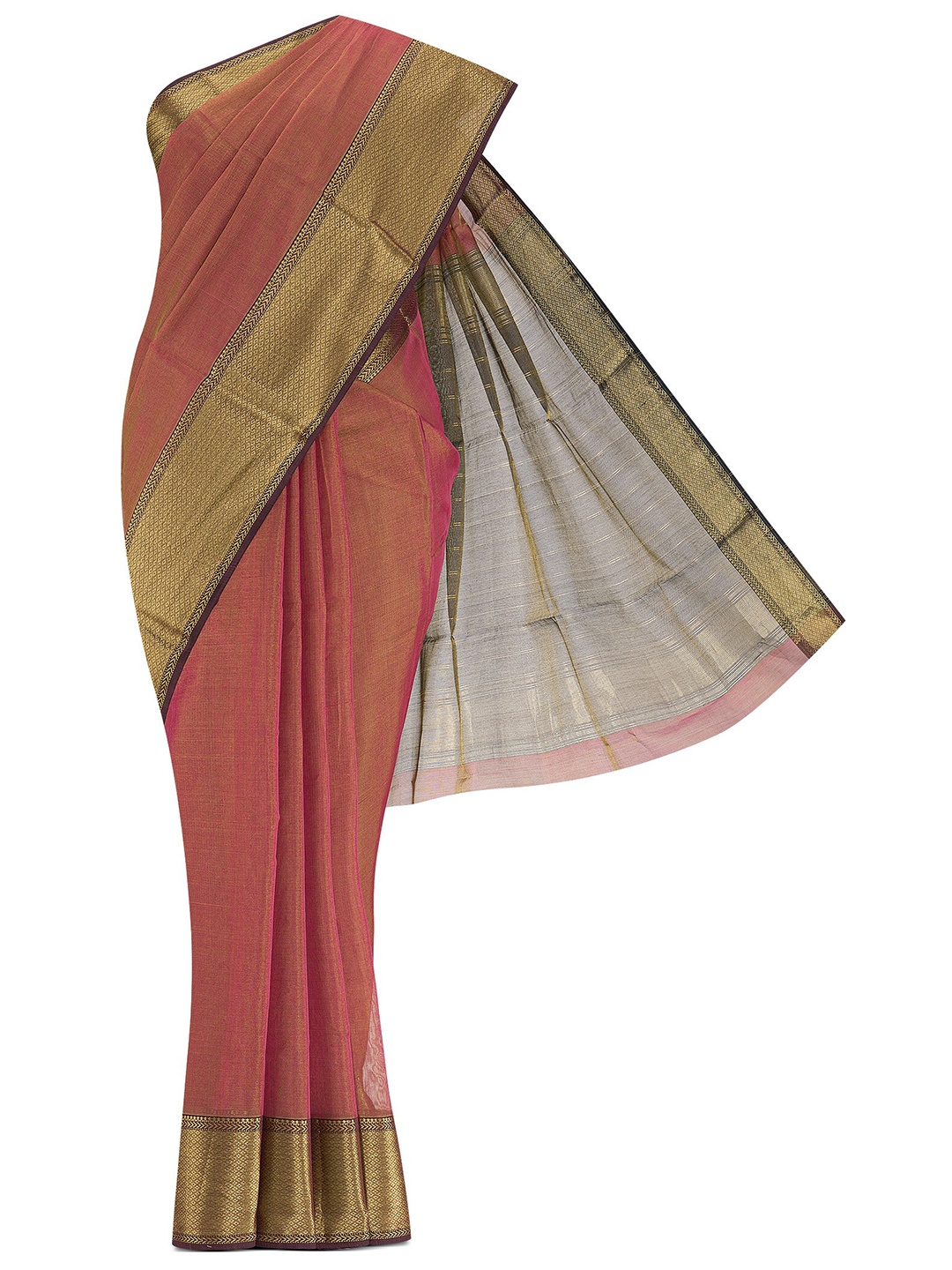 

Nalli Next Women Pink & Gold-Toned Striped Zari Silk Cotton Saree