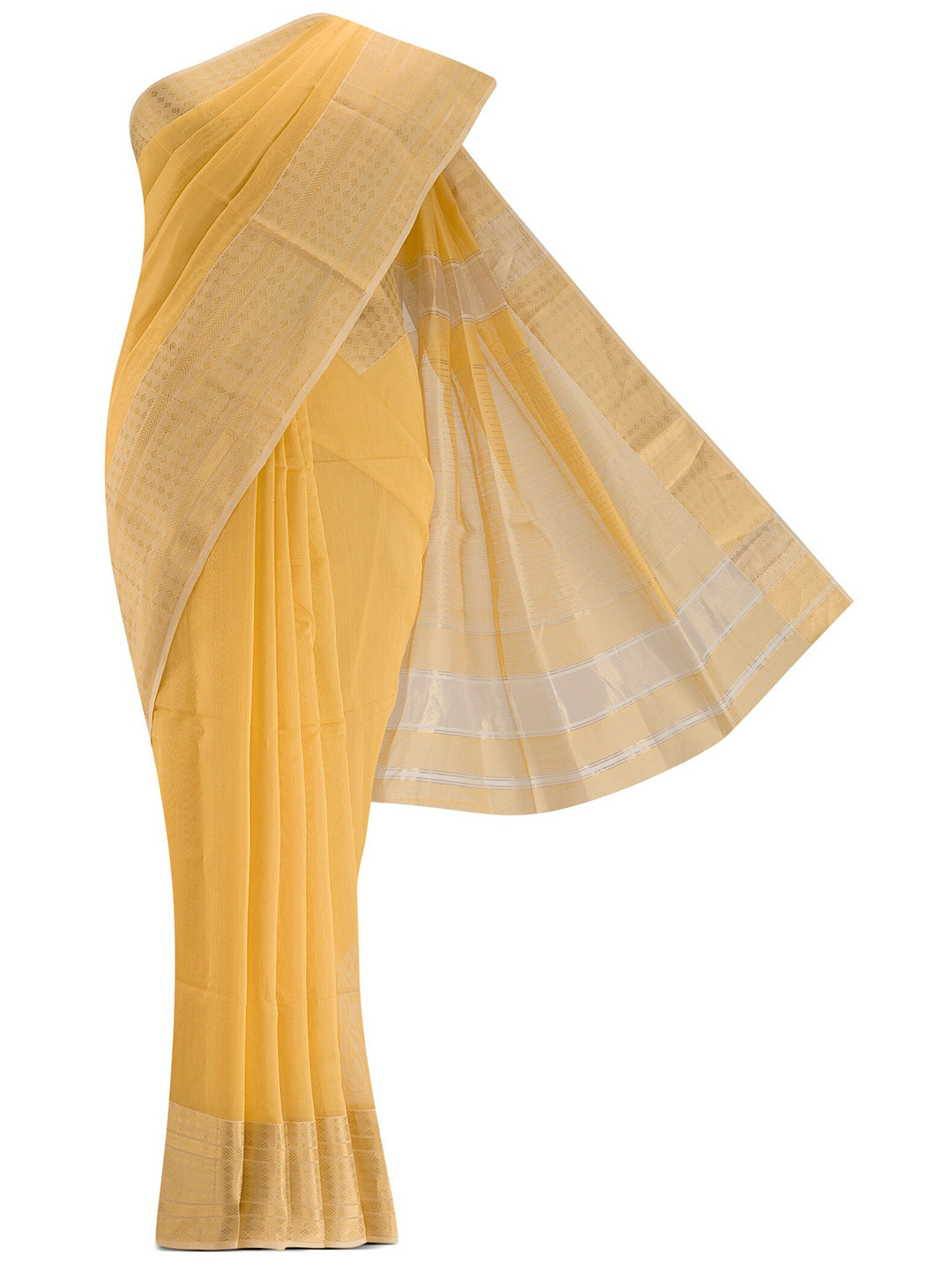 

Nalli Next Women Yellow & White Zari Silk Cotton Half and Half Saree