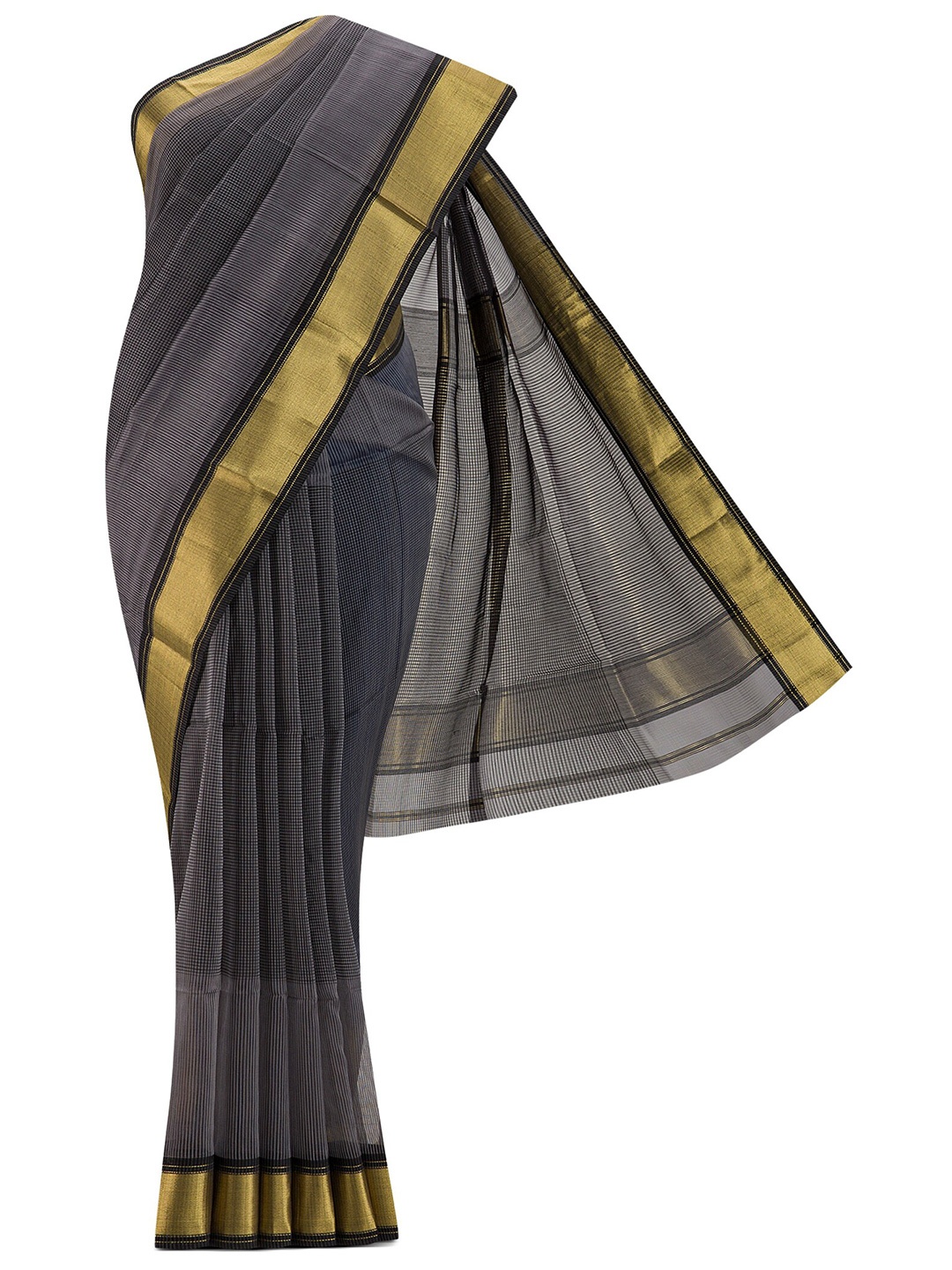 

Nalli Next Grey & Gold-Toned Zari Silk Cotton Saree
