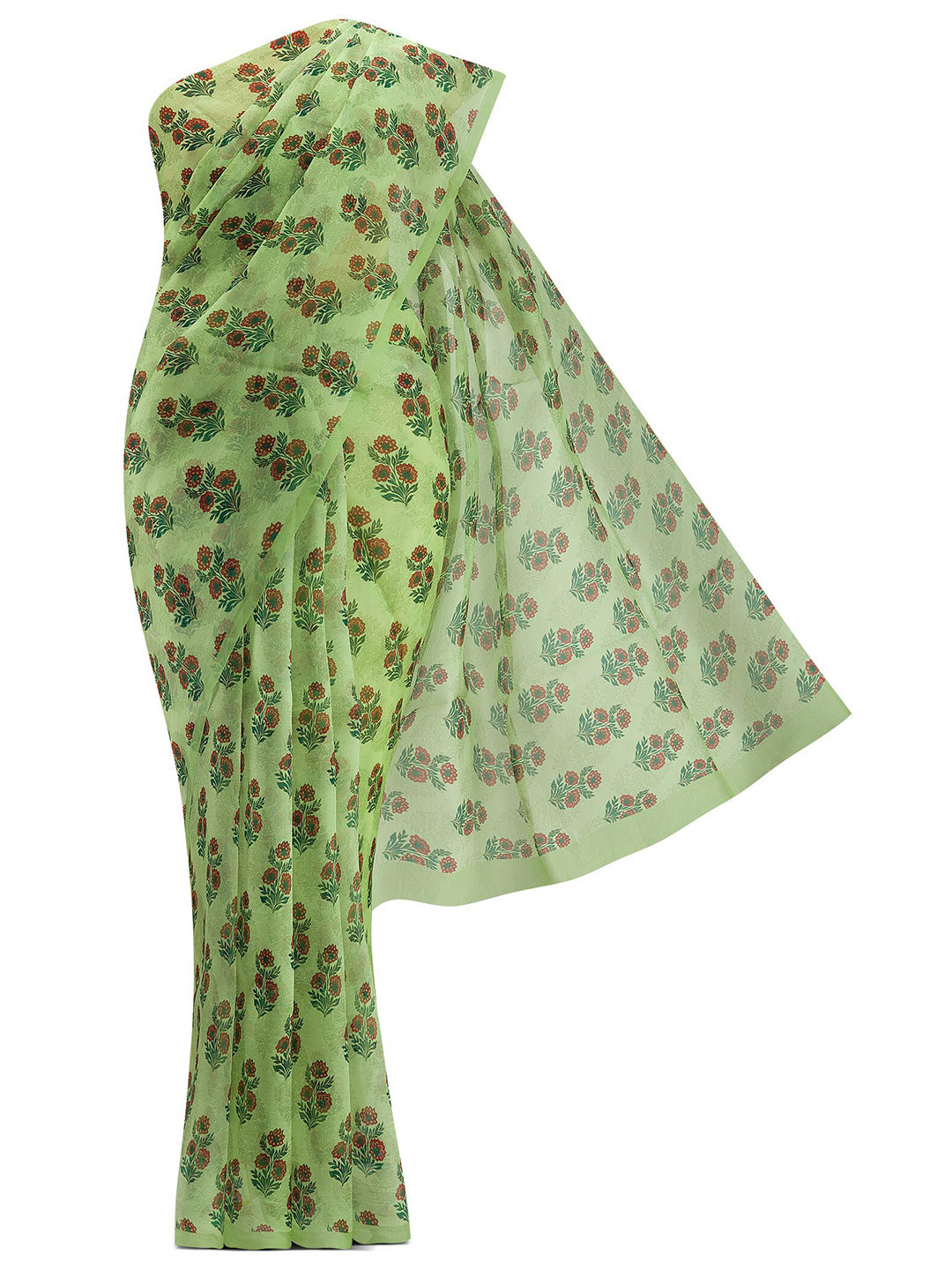 

Nalli Silk Sarees Green & Pink Floral Organza Saree