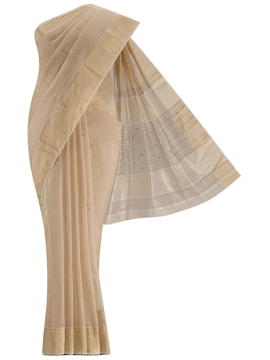 

Nalli Next Beige & Gold-Toned Zari Silk Cotton Maheshwari Saree