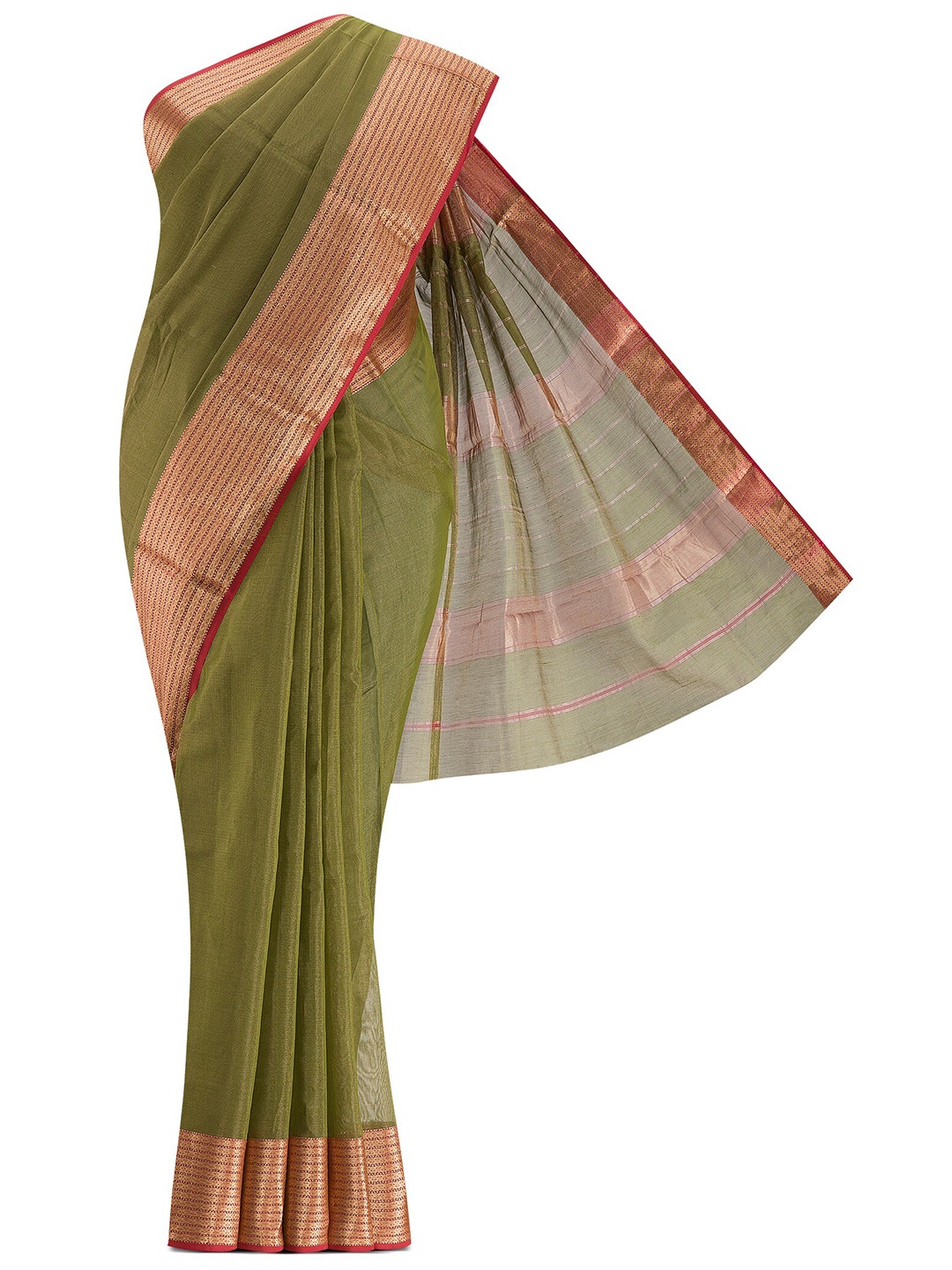 

Nalli Next Women Green & Red Striped Zari Silk Cotton Saree