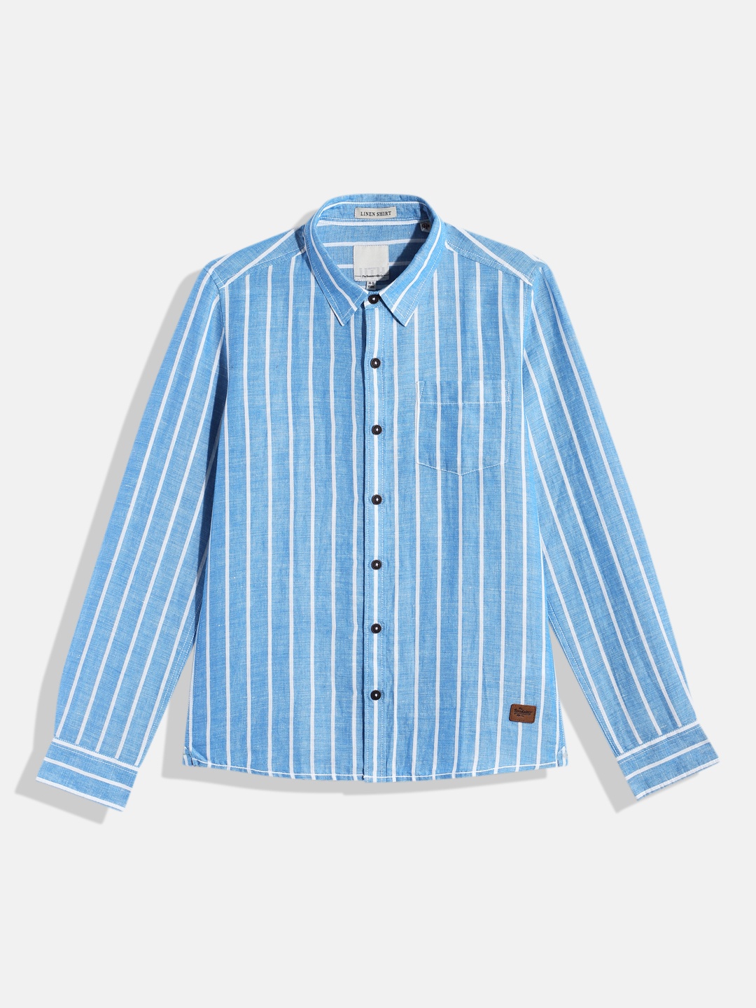 

UTH by Roadster Boys Blue & White Cotton Linen Standard Slim Fit Striped Casual Shirt