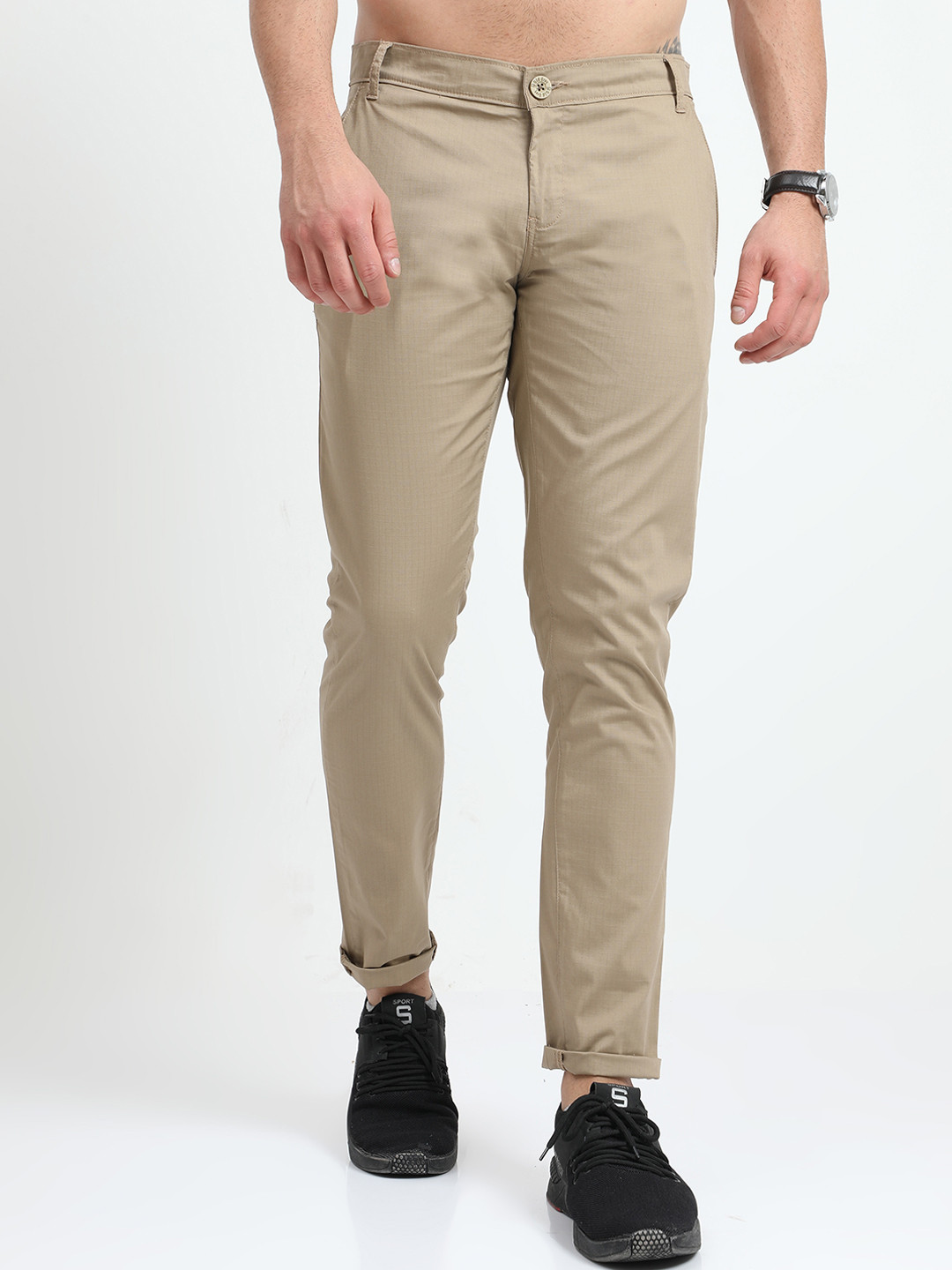 

Old Grey Men Beige Slim Fit Trousers