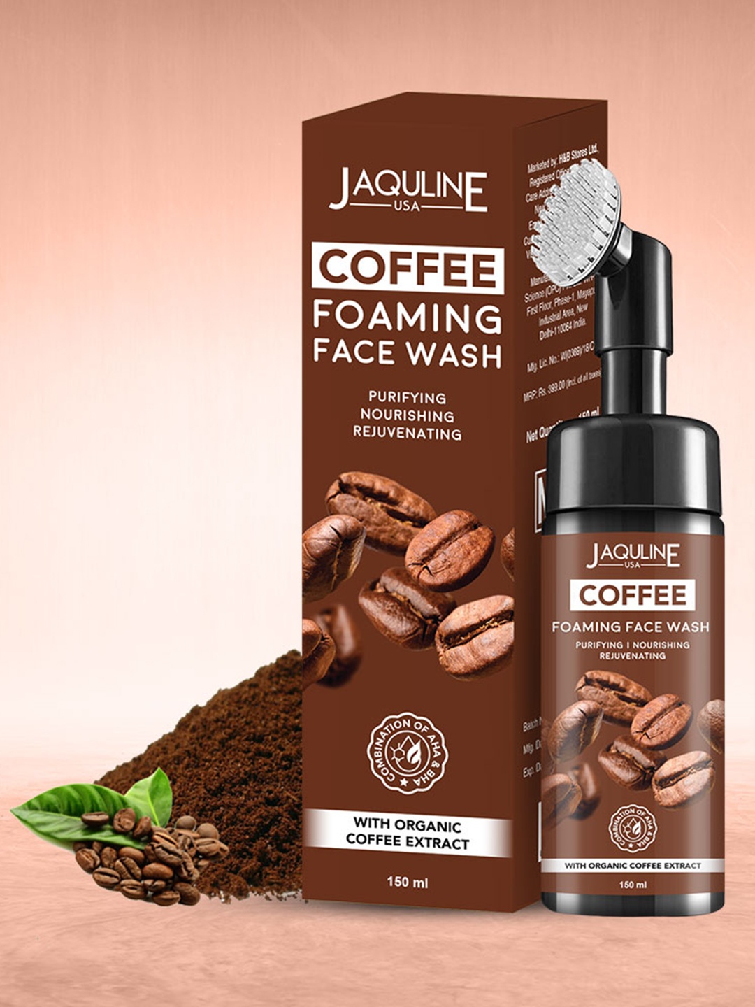 

Jaquline USA Coffee Foaming Sulfate-Free Face Wash with AHA & BHA - 150 ml, Brown