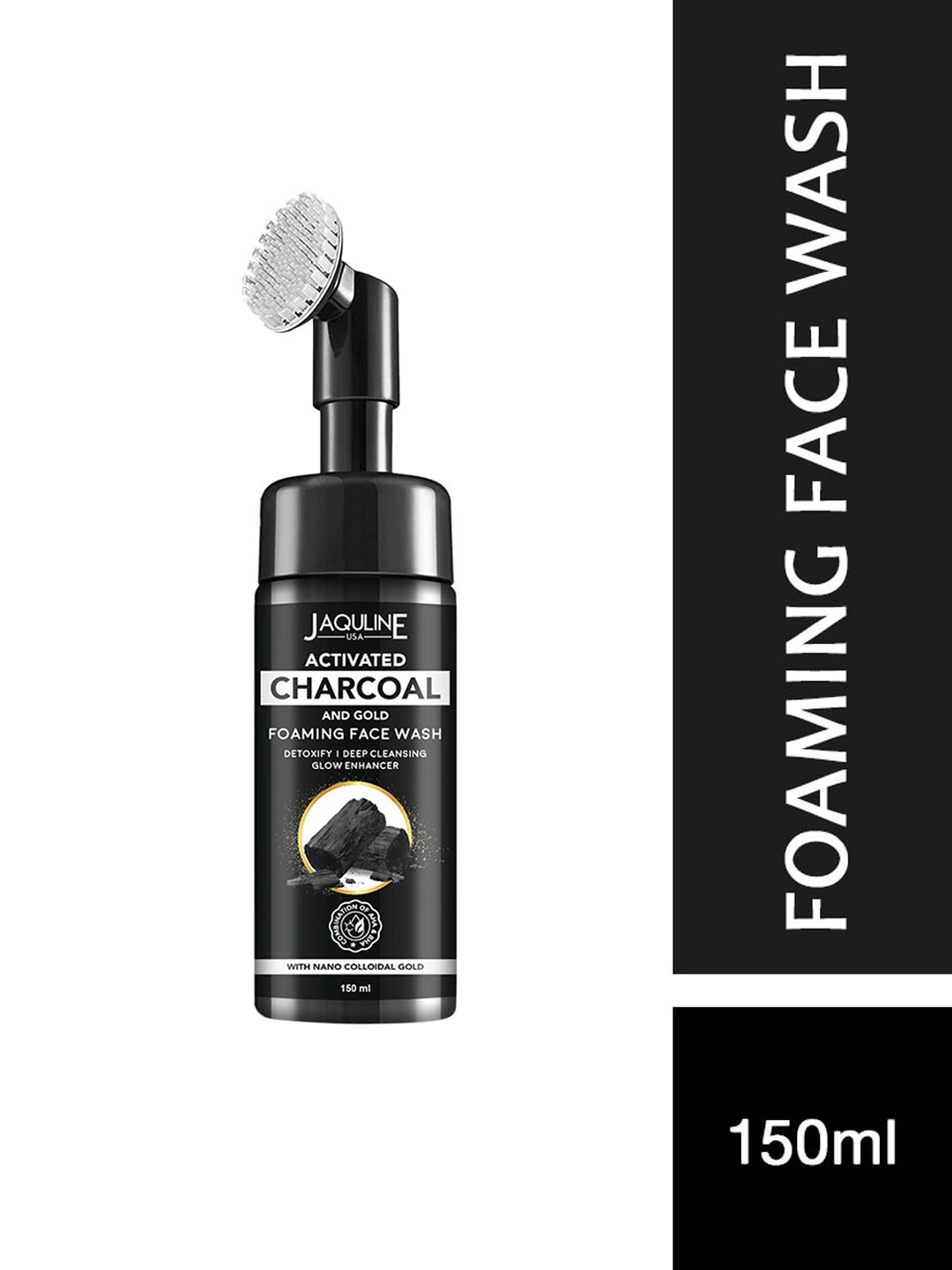 

Jaquline USA Charcoal & Gold Foaming Sulfate-Free Face Wash with AHA & BHA - 150 ml, Black