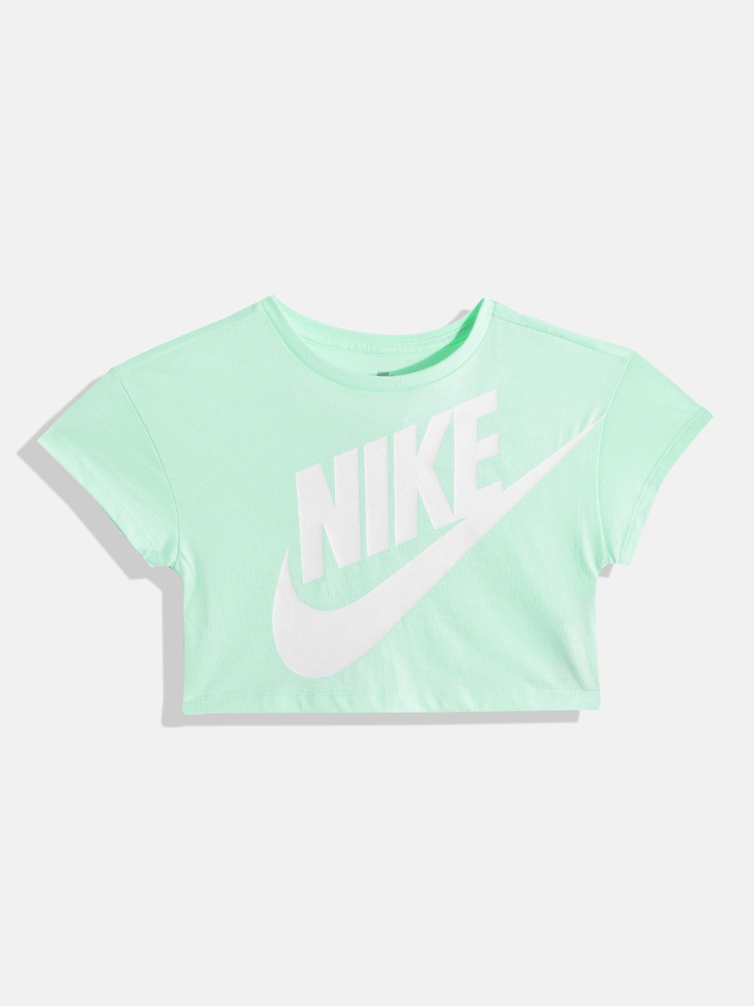 

Nike Girls Mint Green Brand Logo Printed Pure Cotton Boxy T-shirt