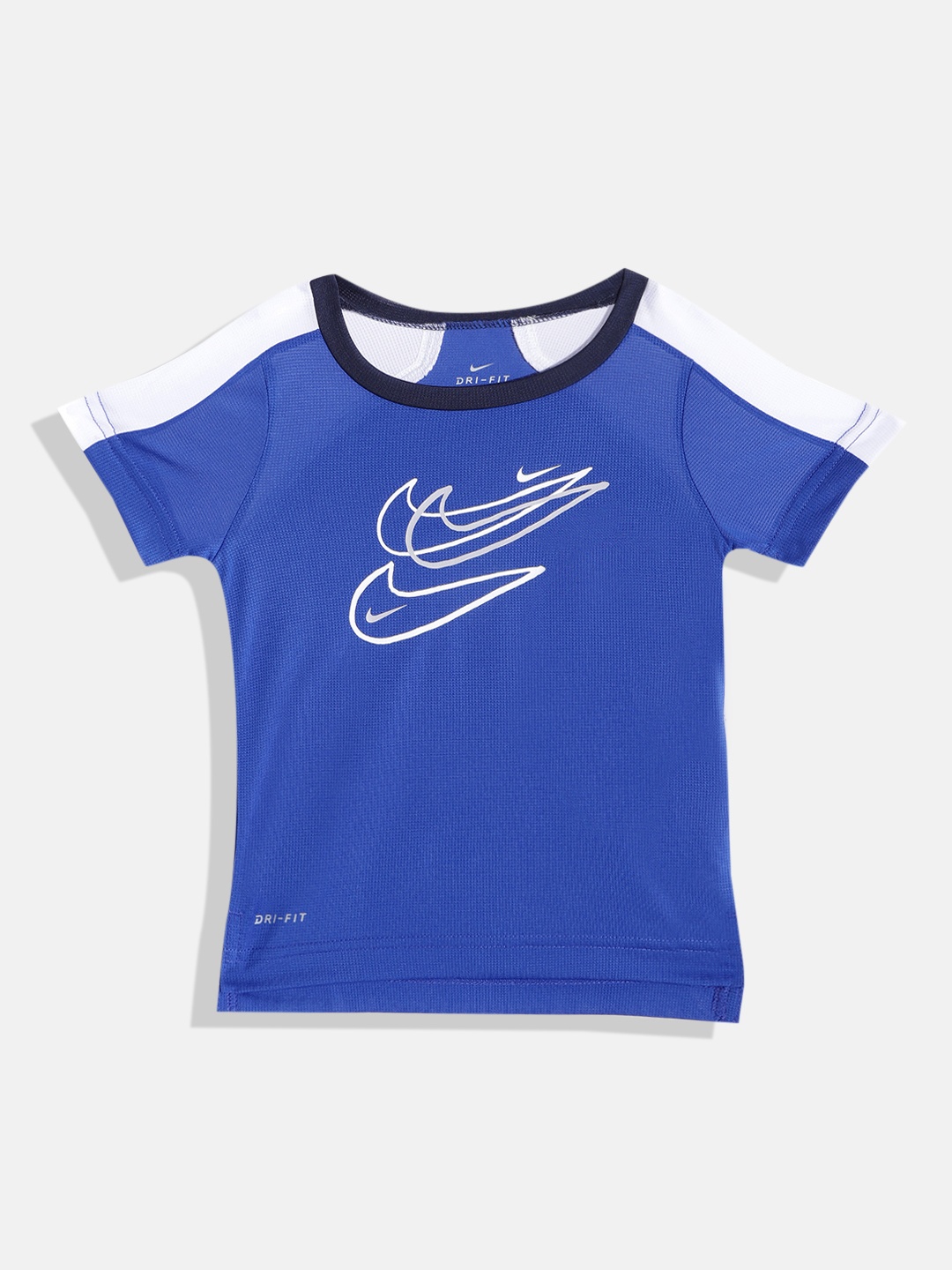 

Nike Boys Blue & White Brand Logo Printed Dri-FIT T-shirt