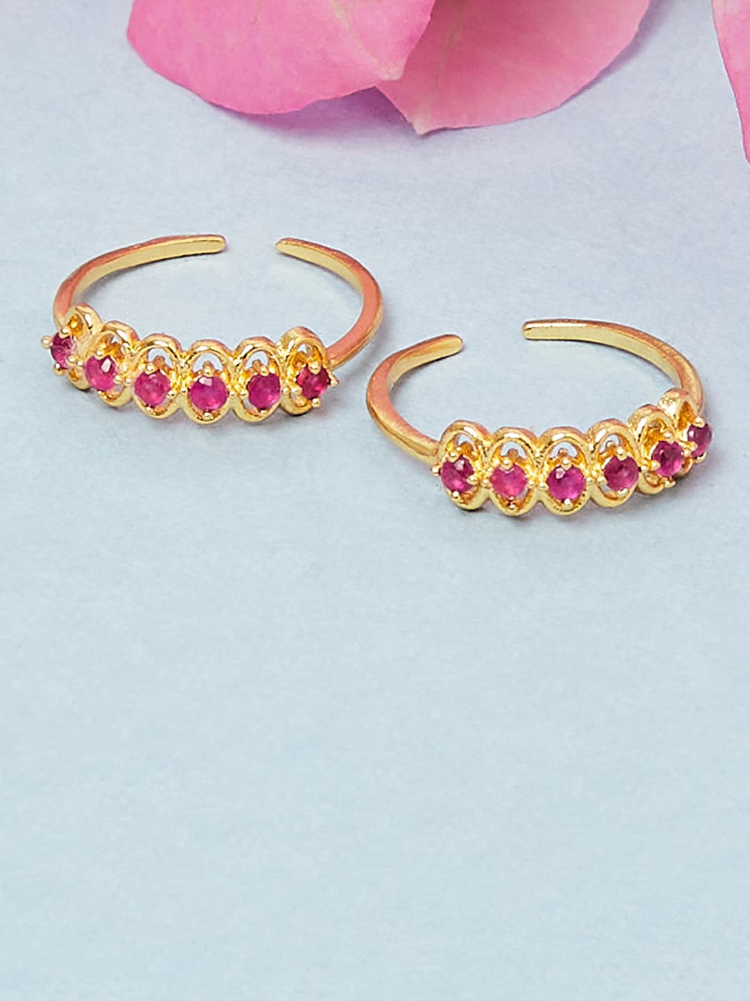 

Voylla Set Of 2 Gold-Plated Pink Stone-Studded Toe Rings
