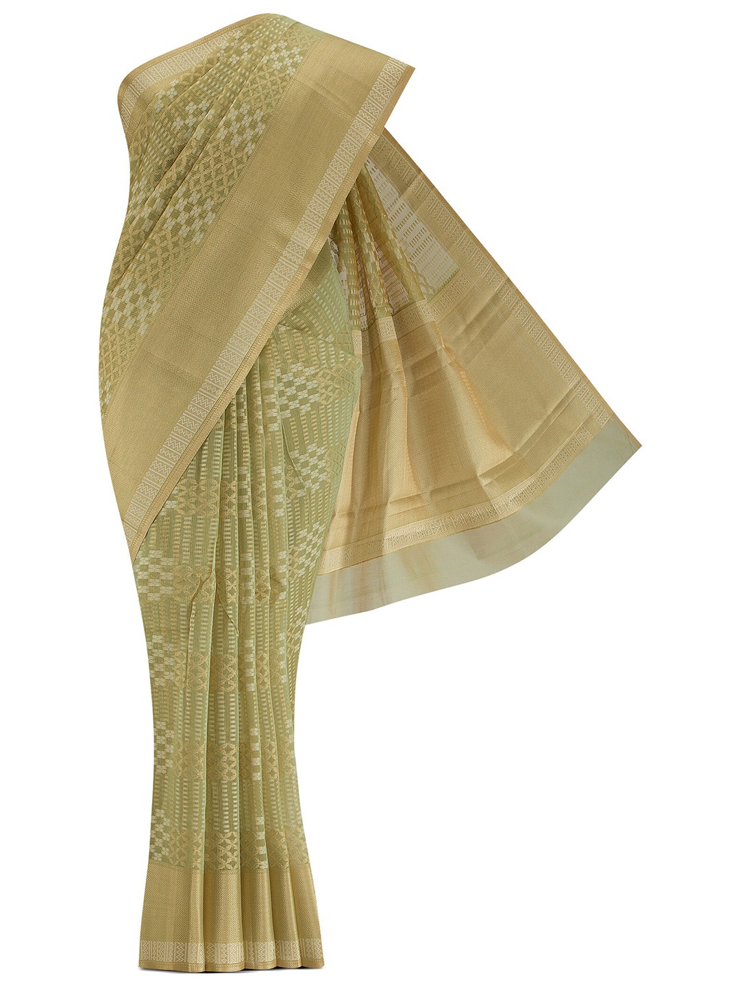 

Nalli Next Green & Gold-Toned Woven Design Zari Pure Cotton Saree