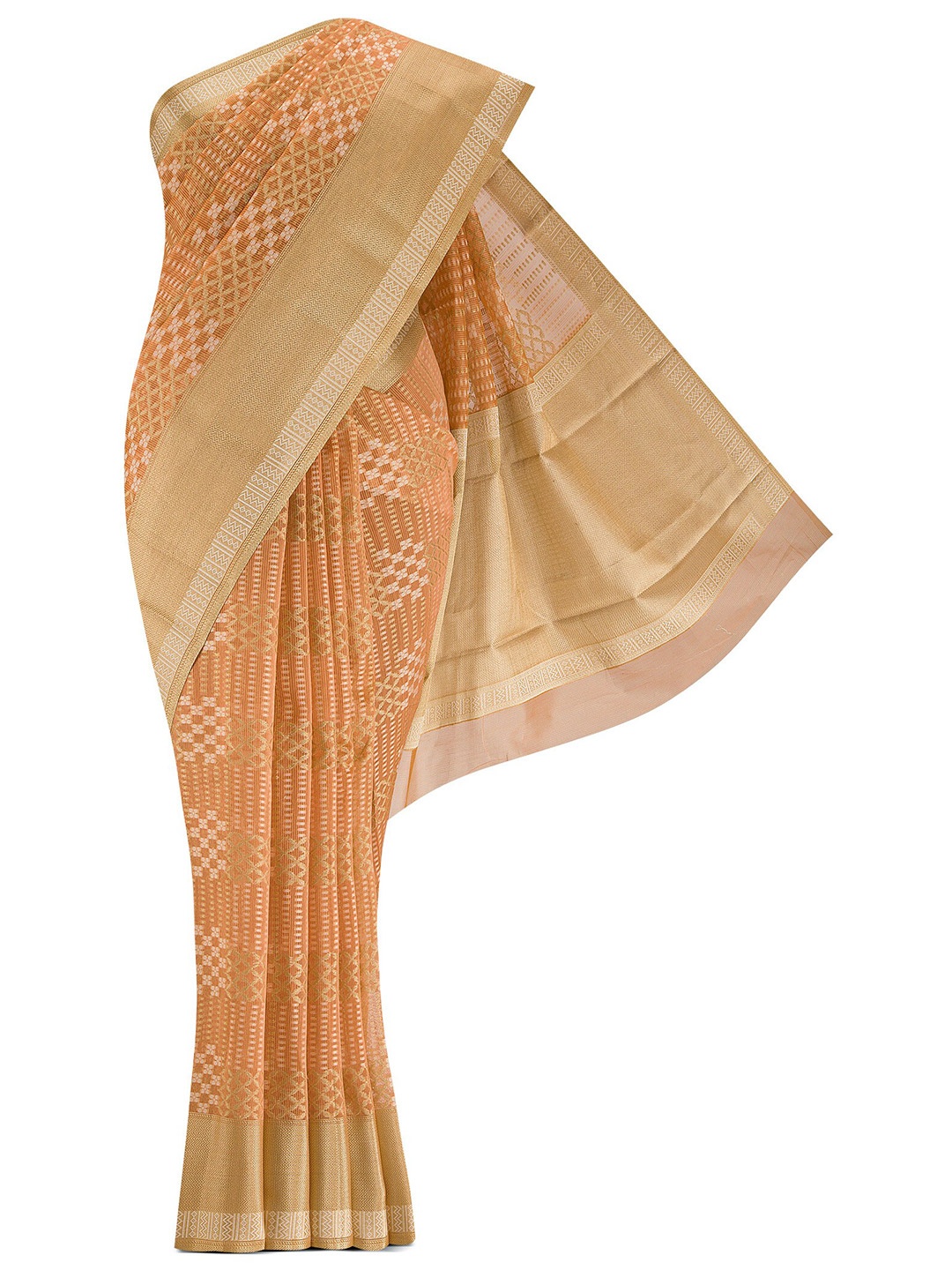 

Nalli Next Orange & White Woven Design Pure Cotton Saree