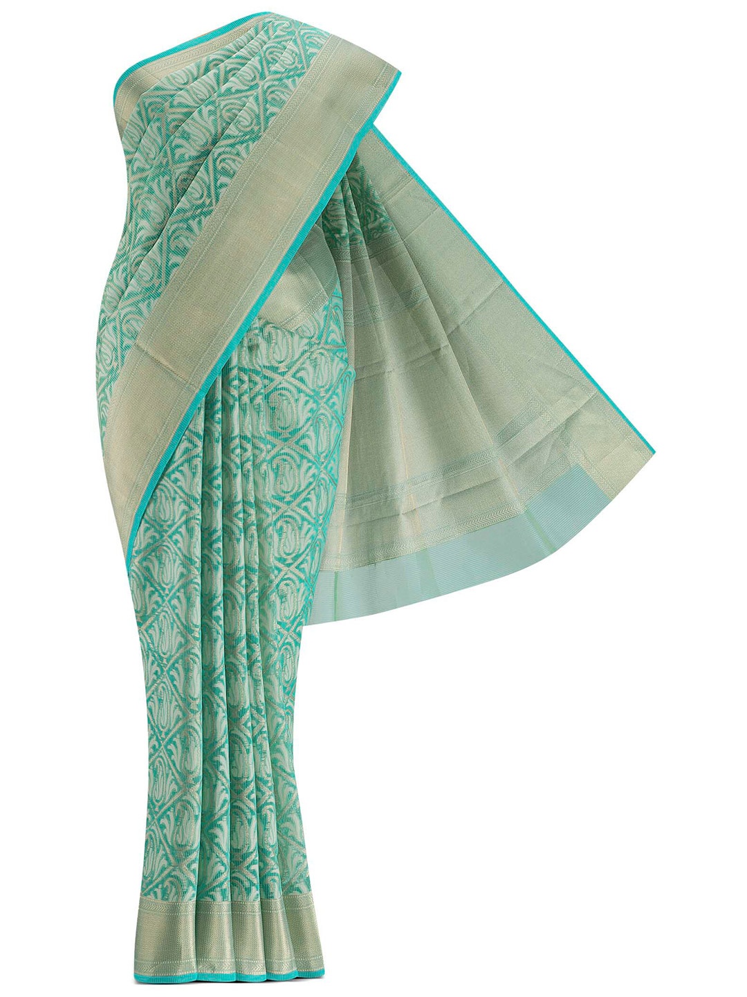 

Nalli Next Blue & Gold-Toned Woven Design Zari Pure Cotton Saree