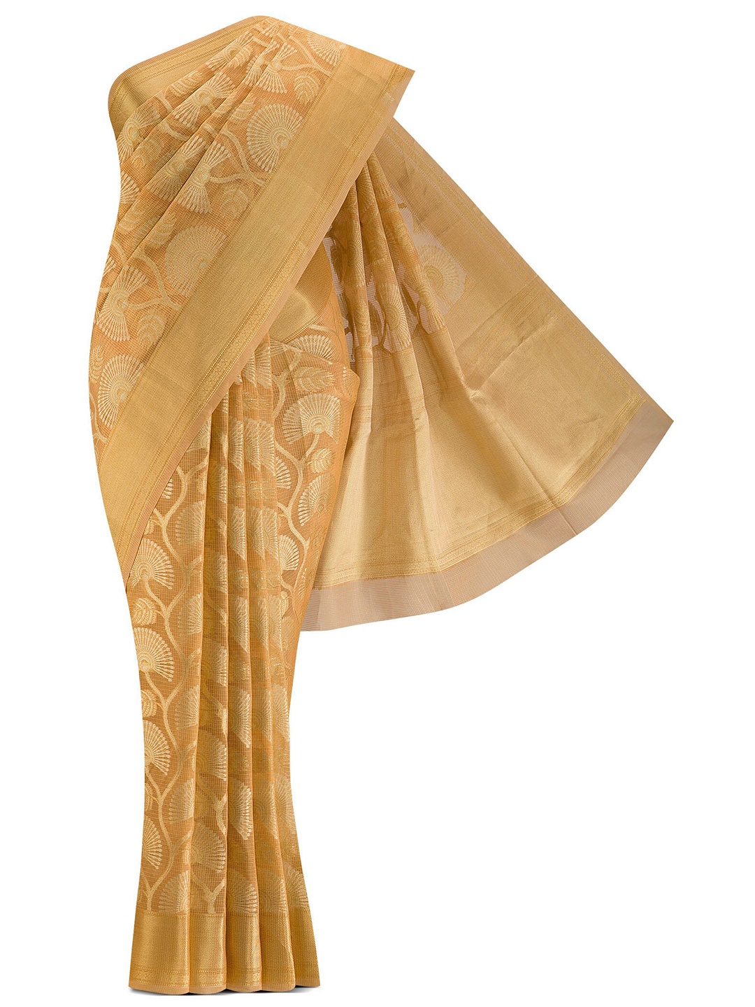 

Nalli Next Yellow & Gold-Toned Floral Zari Pure Cotton Saree