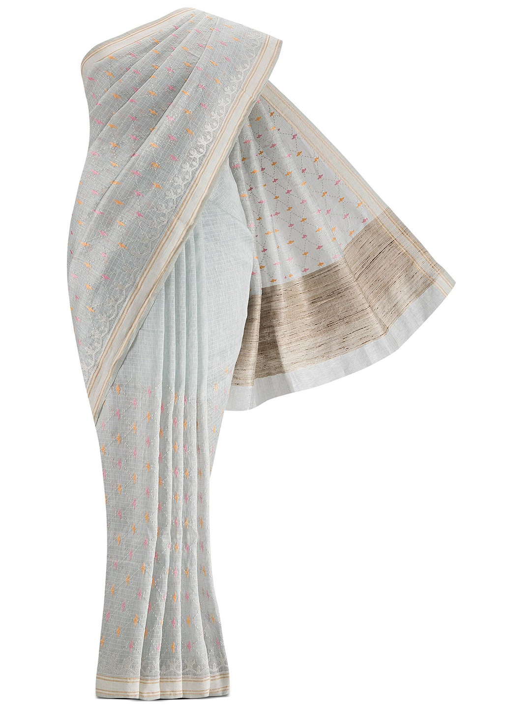 

Nalli Next Grey & Orange Linen Blend Saree